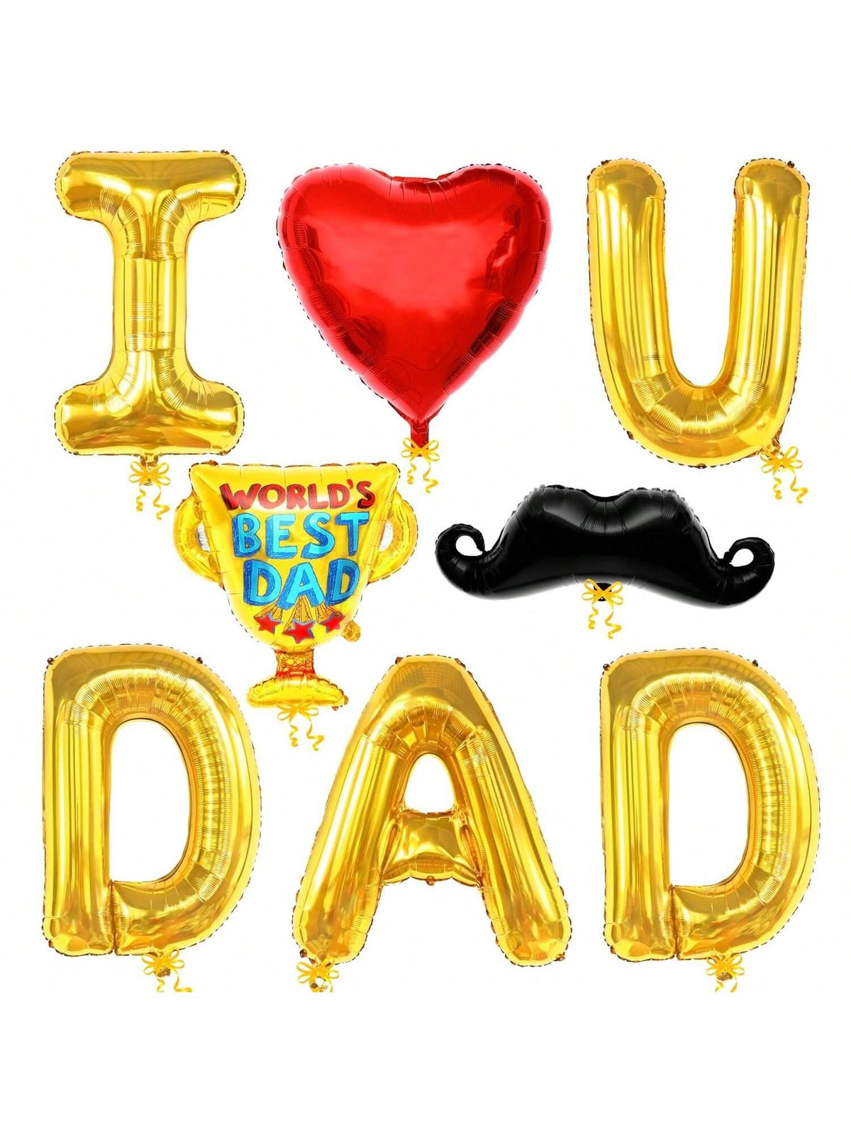 I Love U Dad Balloons 32in 8pcs Gold Fathers Day Party Decor