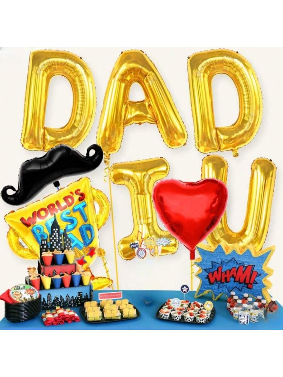 I Love U Dad Balloons 32in 8pcs Gold Fathers Day Party Decor