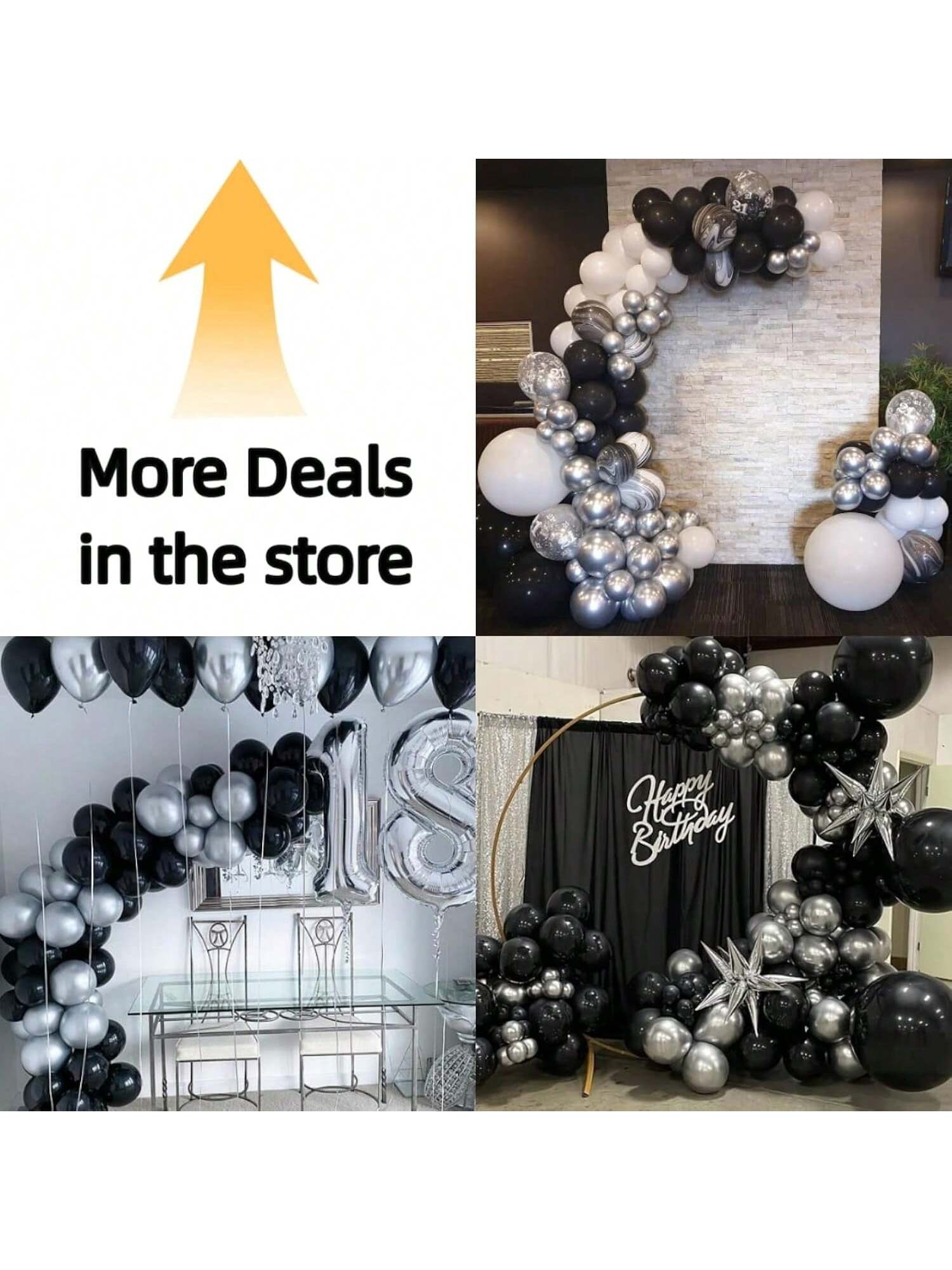 60PCS Black Silver Confetti 12 Inch Latex Balloons Birthday Wedding Party Decor