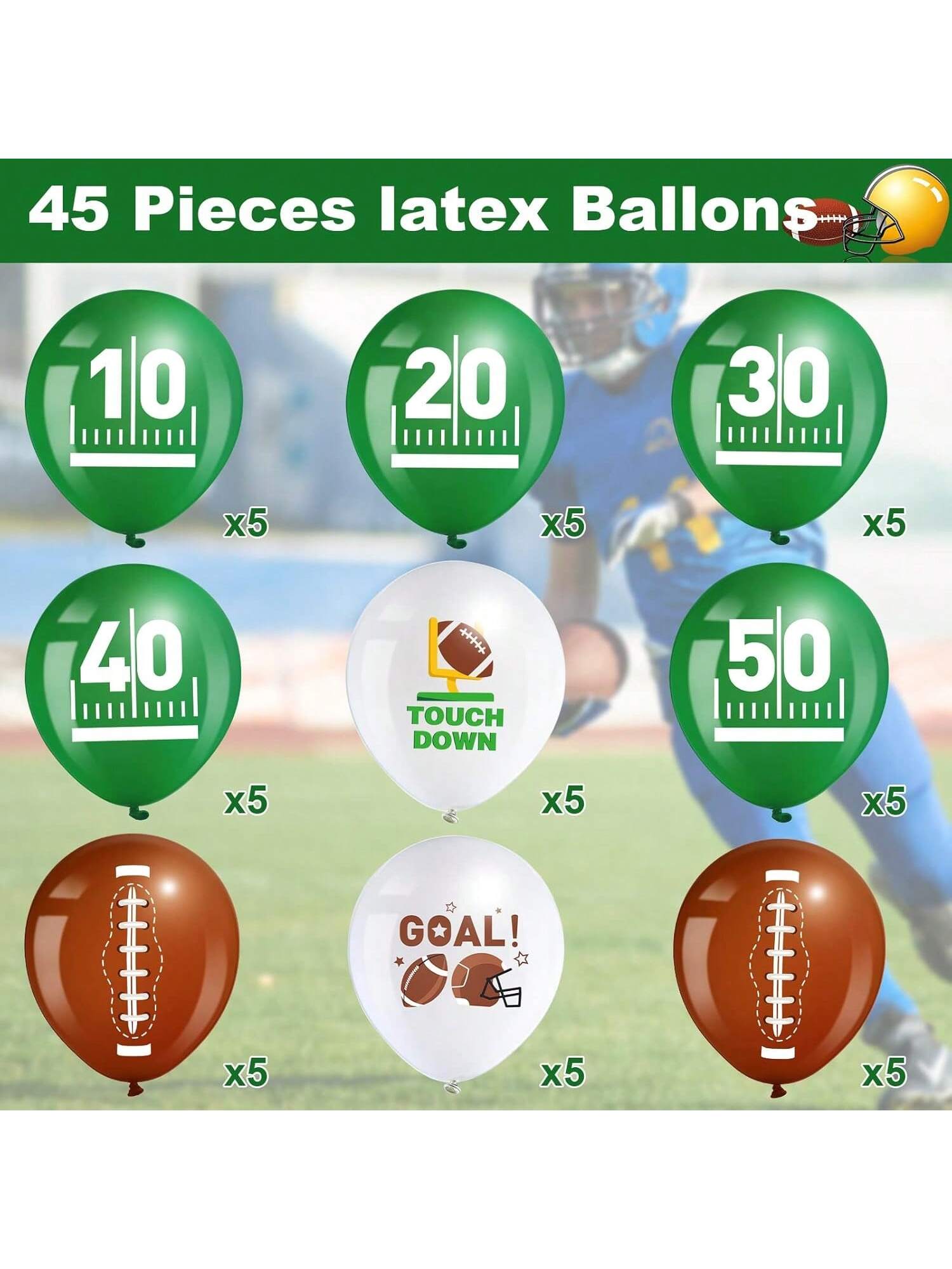 45-Piece Football Latex Balloons for Sports Party and Birthday Decor