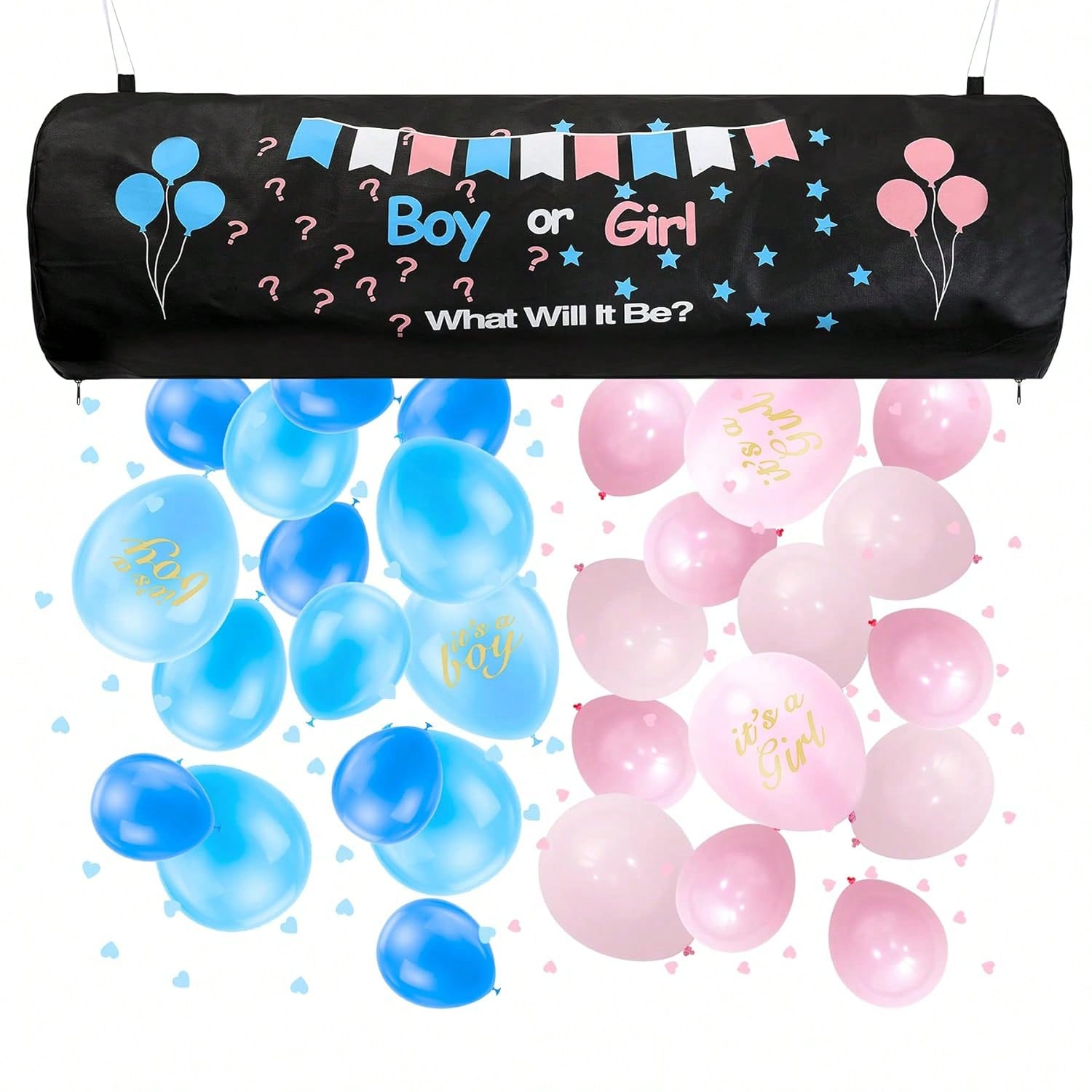 Gender Reveal Balloon Drop Bag with Balloons Confetti Backdrop for Party