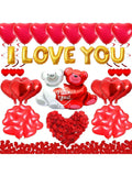 I Love You Gold and Heart Balloon Kit with 1000 Red Silk Rose Petals for Romantic Decor