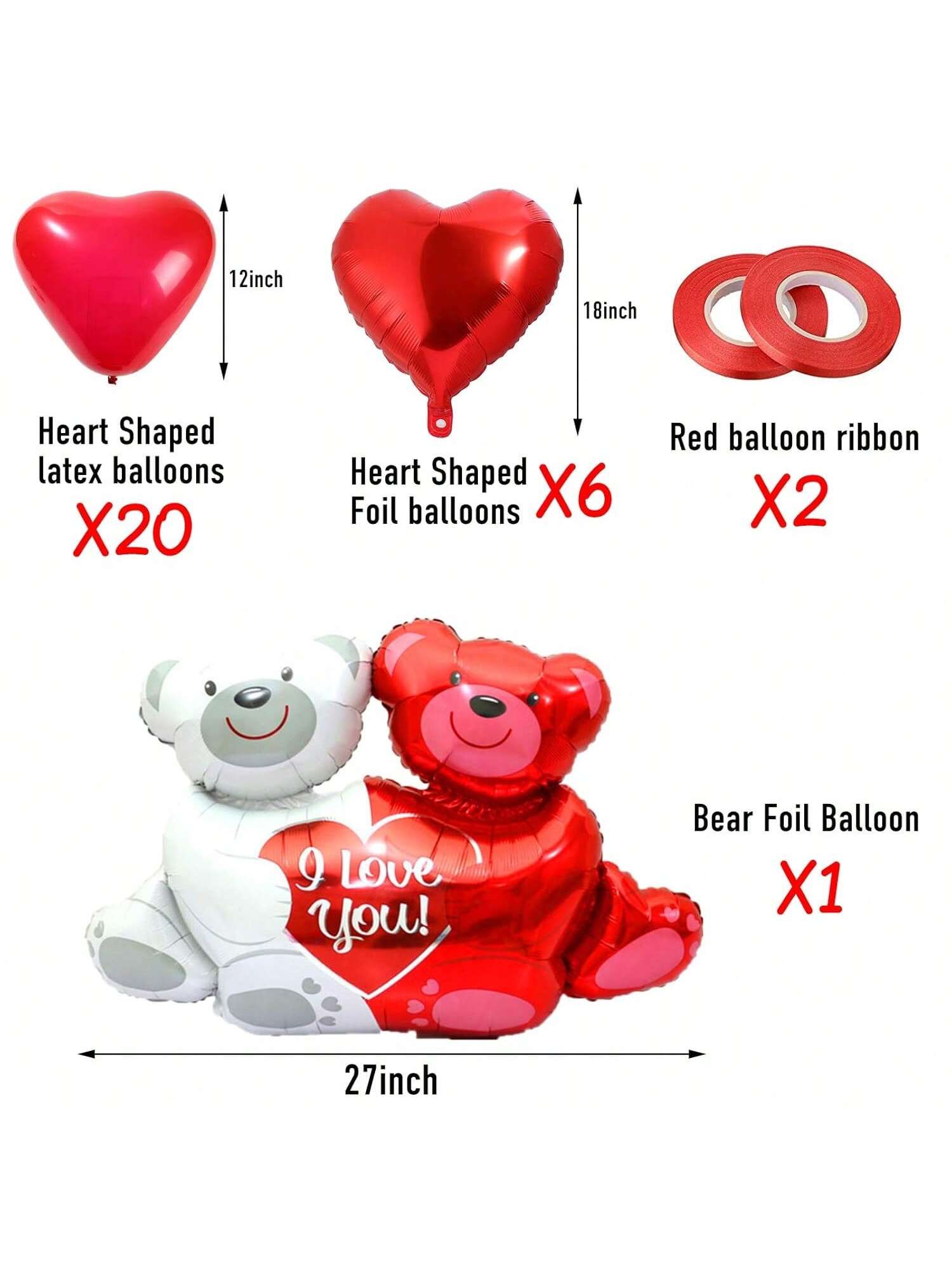 I Love You Gold and Heart Balloon Kit with 1000 Red Silk Rose Petals for Romantic Decor