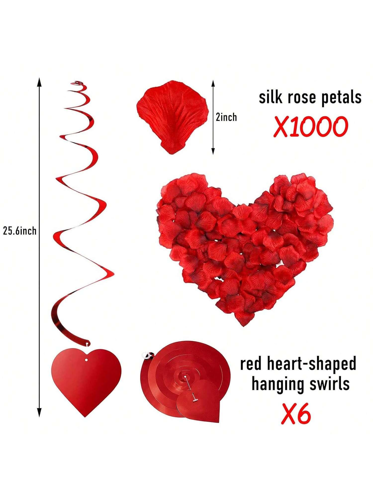 I Love You Gold and Heart Balloon Kit with 1000 Red Silk Rose Petals for Romantic Decor