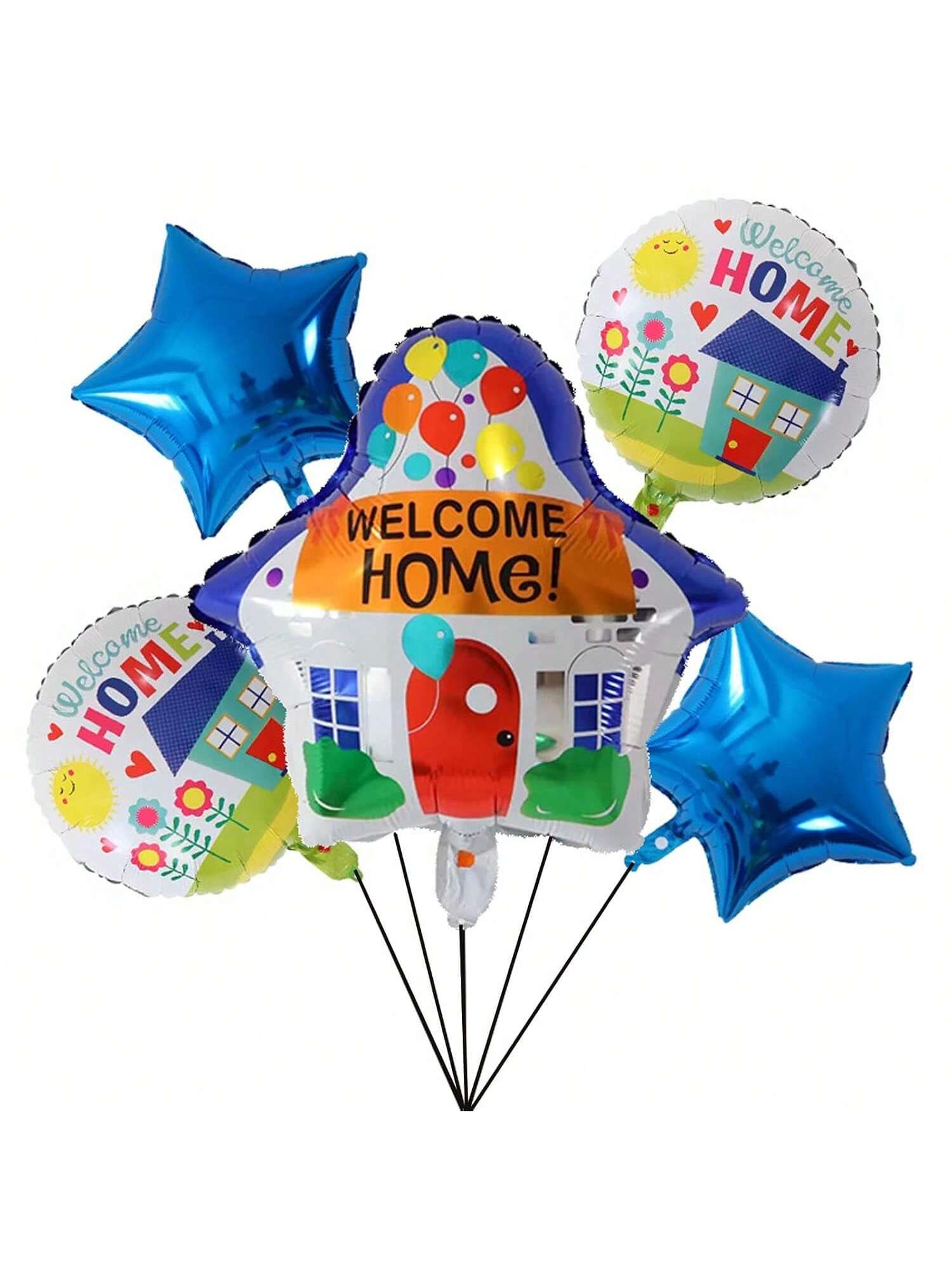 5PCS Welcome Home Foil Balloons with House Shaped Party Decor