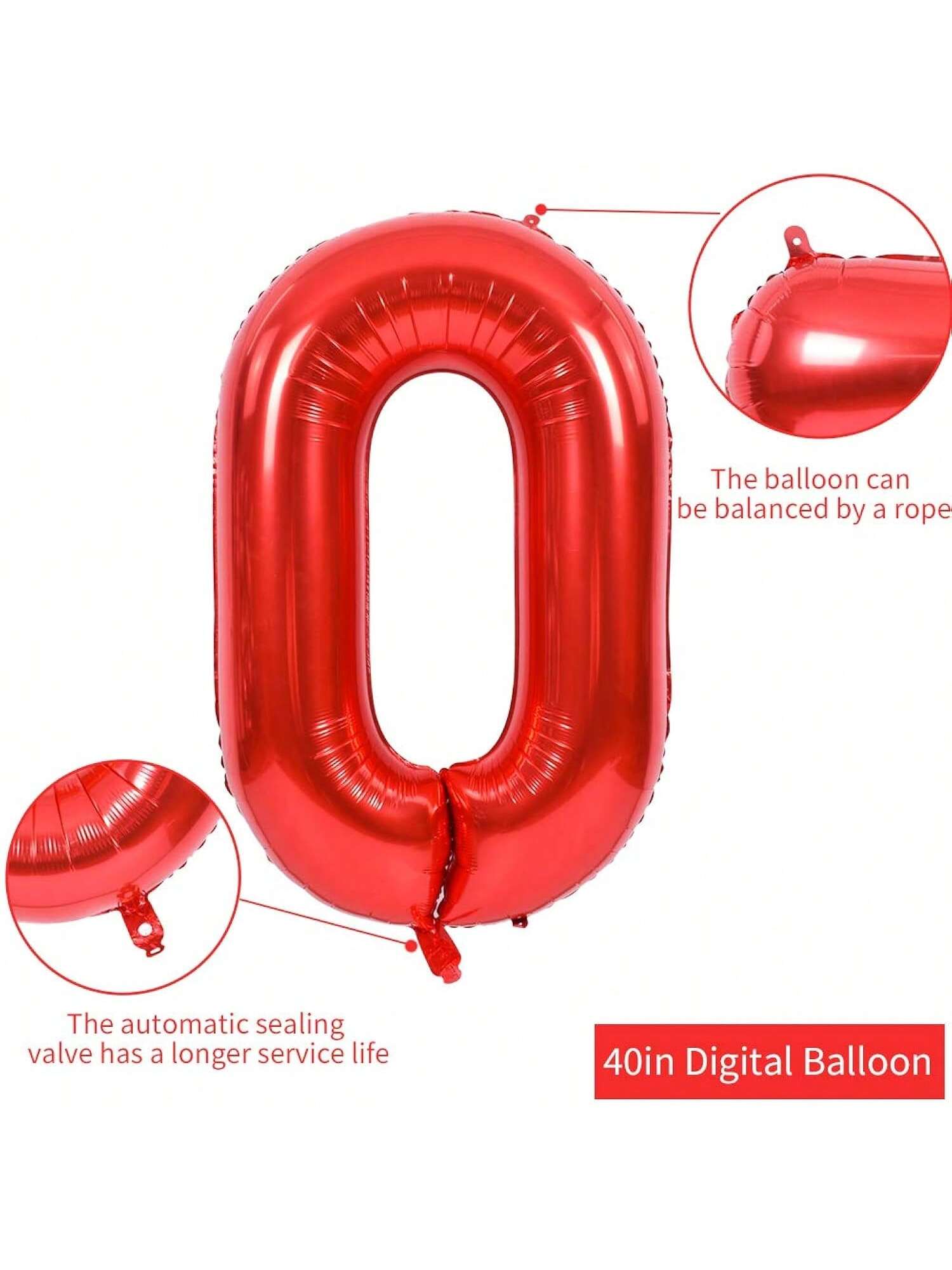 40 Inch Red Number 0 Foil Balloon Jumbo Birthday Anniversary Party Decor
