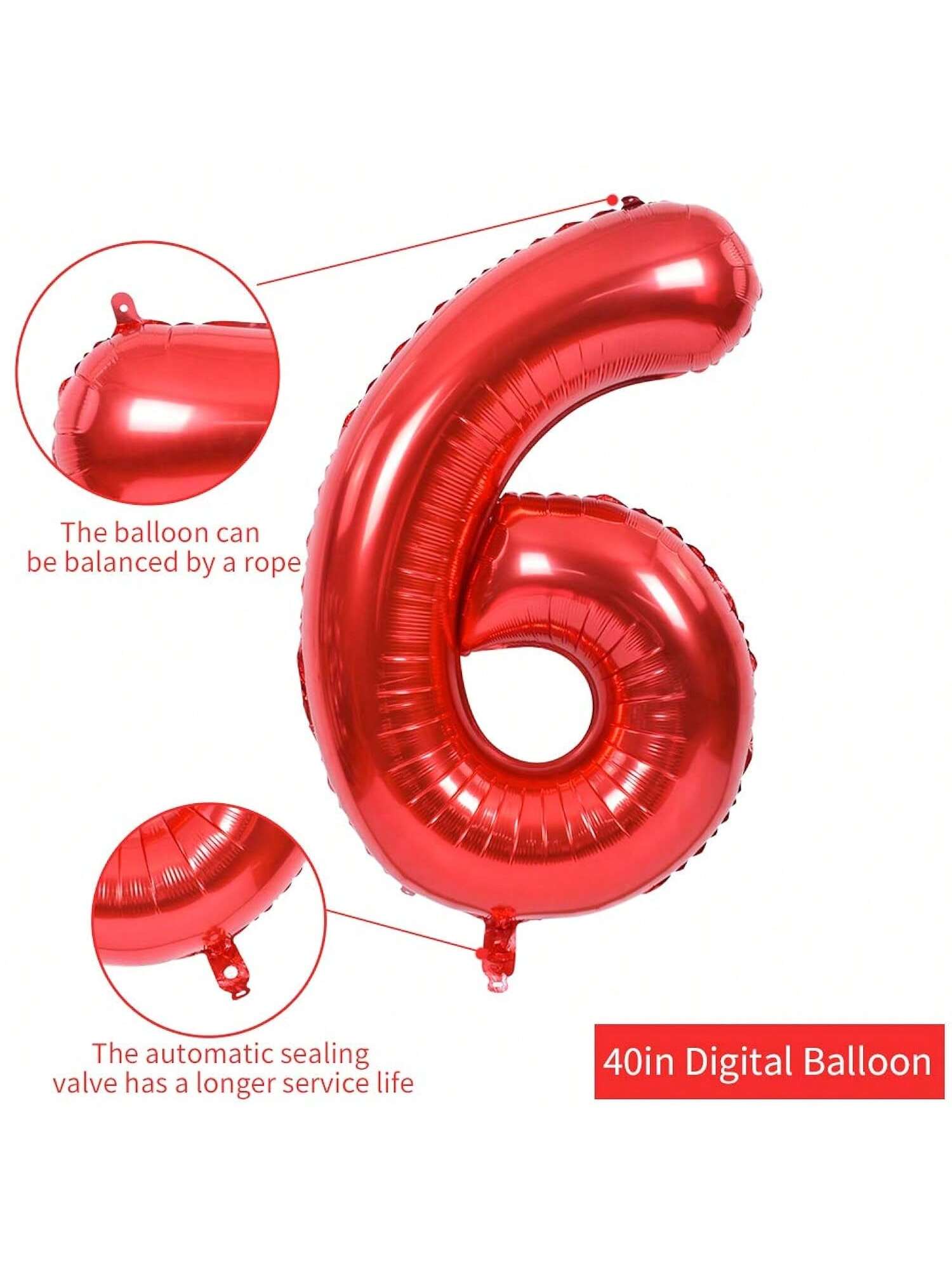 40 Inch Red Number 6 Foil Balloon Jumbo Birthday Anniversary Party Decor
