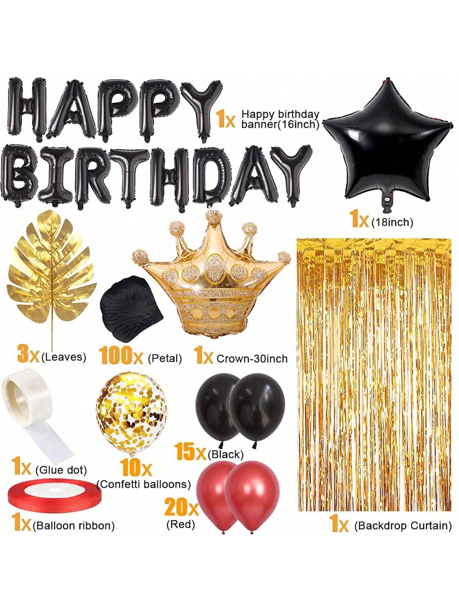 Red & Black Party Decorations Set Balloons & Gold Curtain Decor