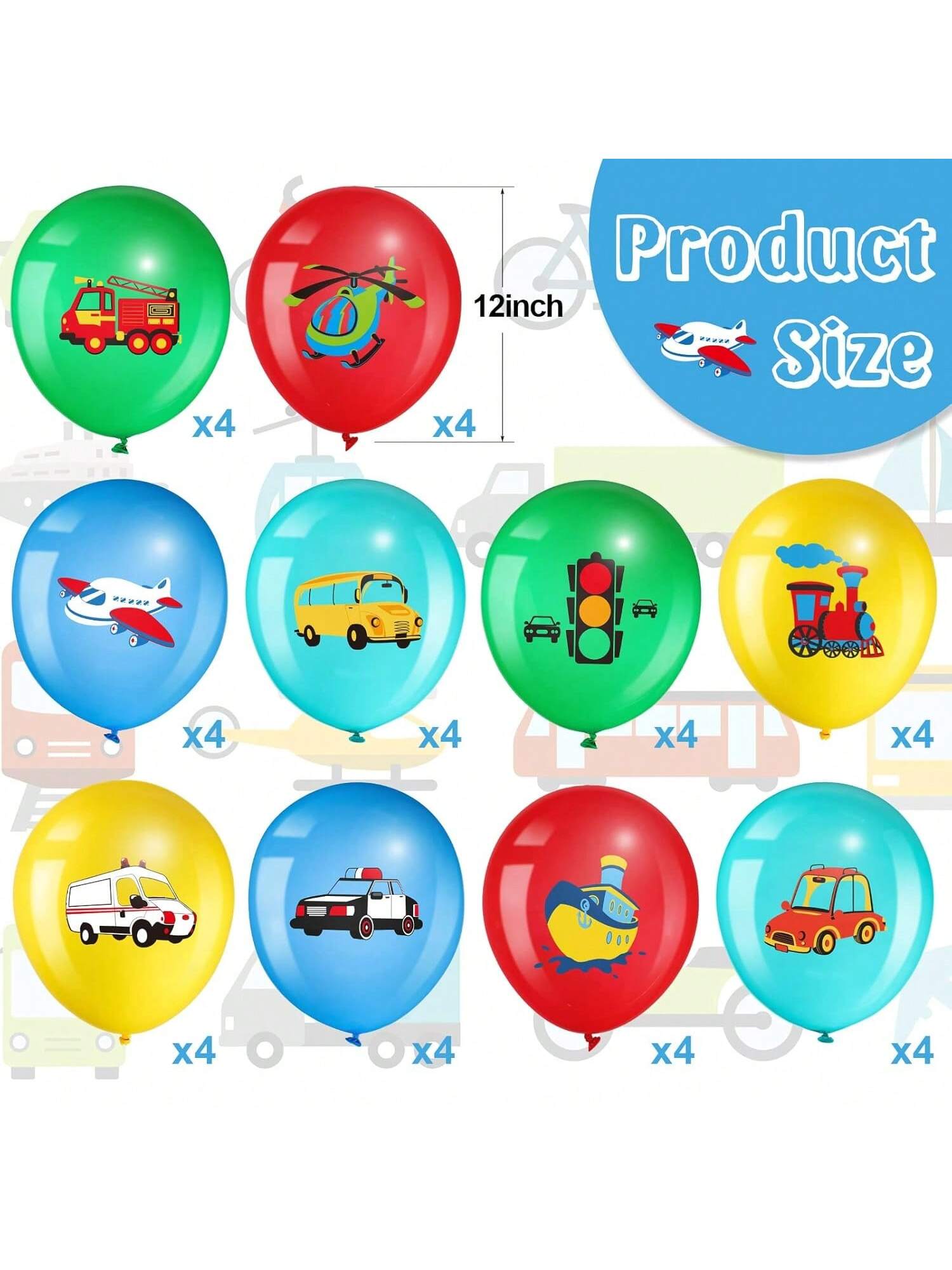 40pcs Transportation Party Balloons Vehicle Latex Decorations for Kids Birthday Shower