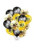 40th Birthday Balloons 12" Black & Gold Party Decorations for Anniversary & Party