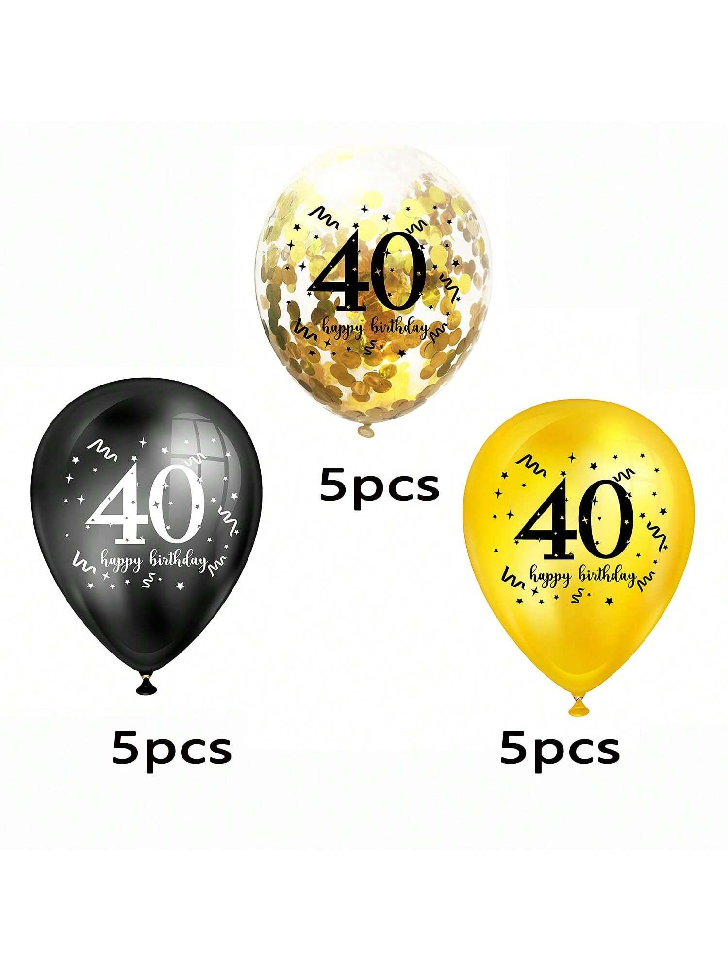 40th Birthday Balloons 12" Black & Gold Party Decorations for Anniversary & Party