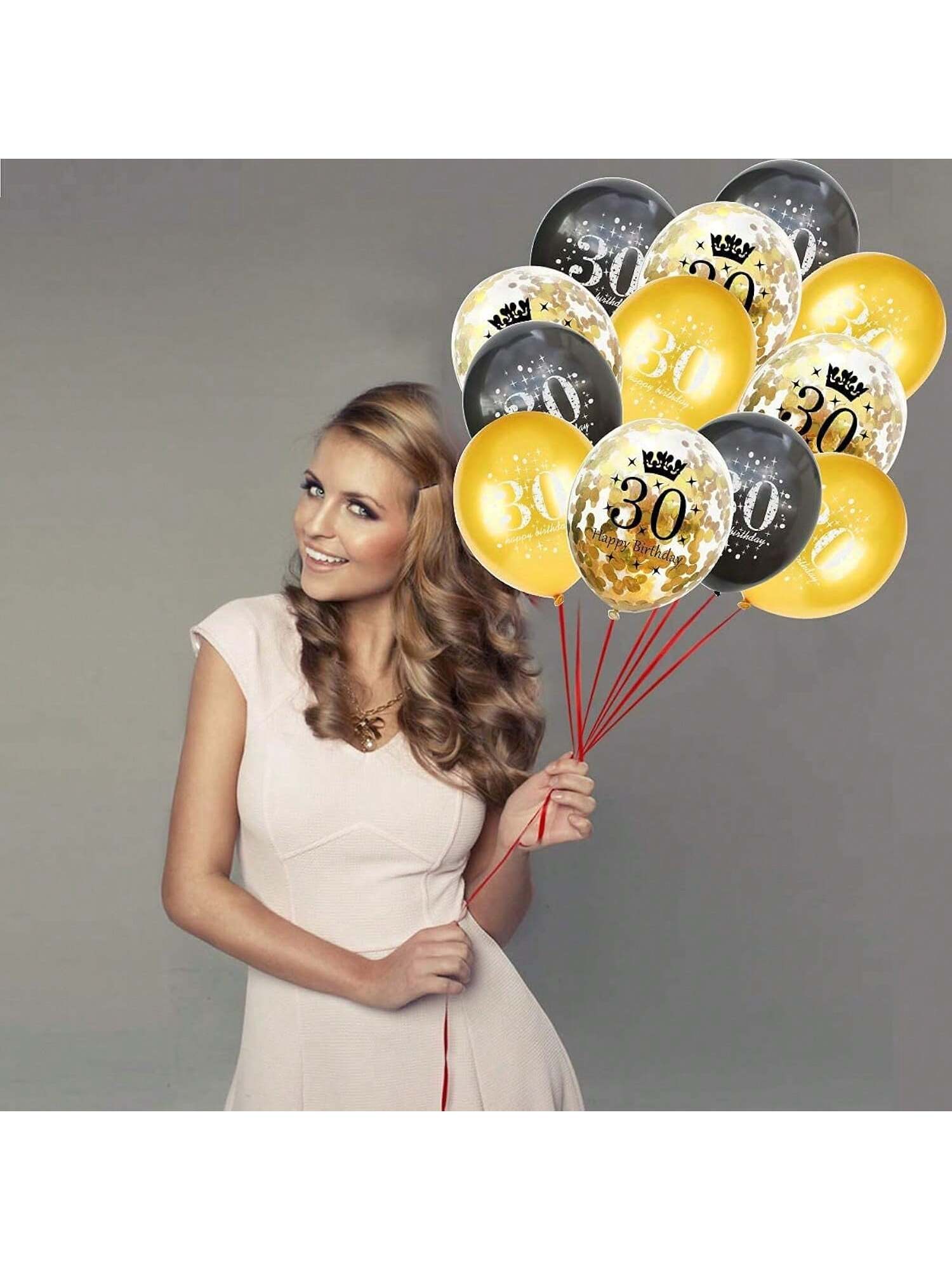 40th Birthday Balloons 12" Black & Gold Party Decorations for Anniversary & Party
