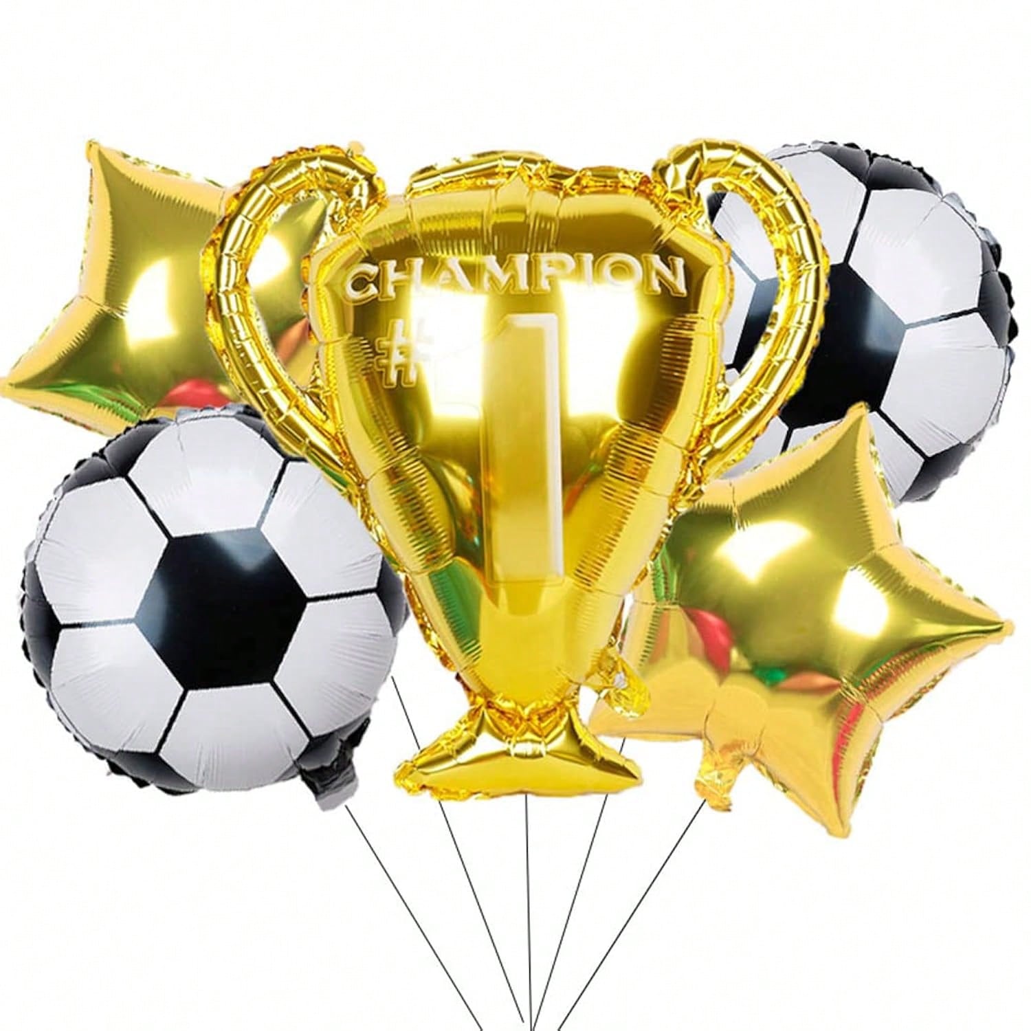 5-Piece Football Champion Star Foil Balloons for Birthday and Party Decor