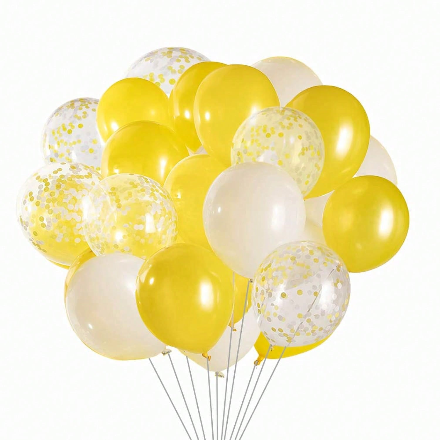 Yellow & White Balloons with Confetti for Sunflower Party Decorations