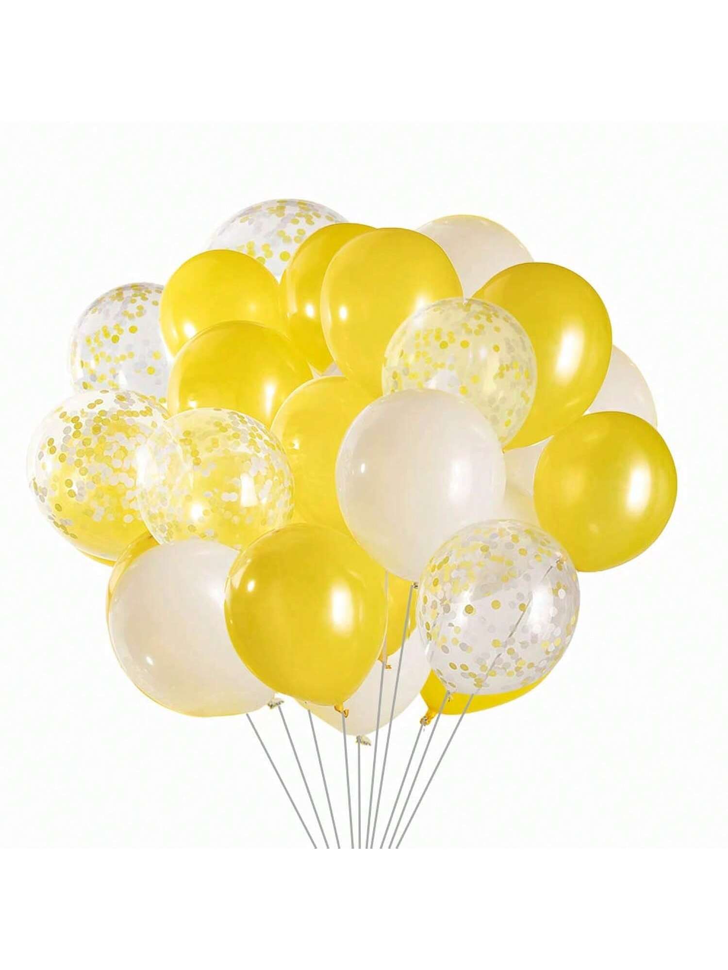 Yellow & White Balloons with Confetti for Sunflower Party Decorations