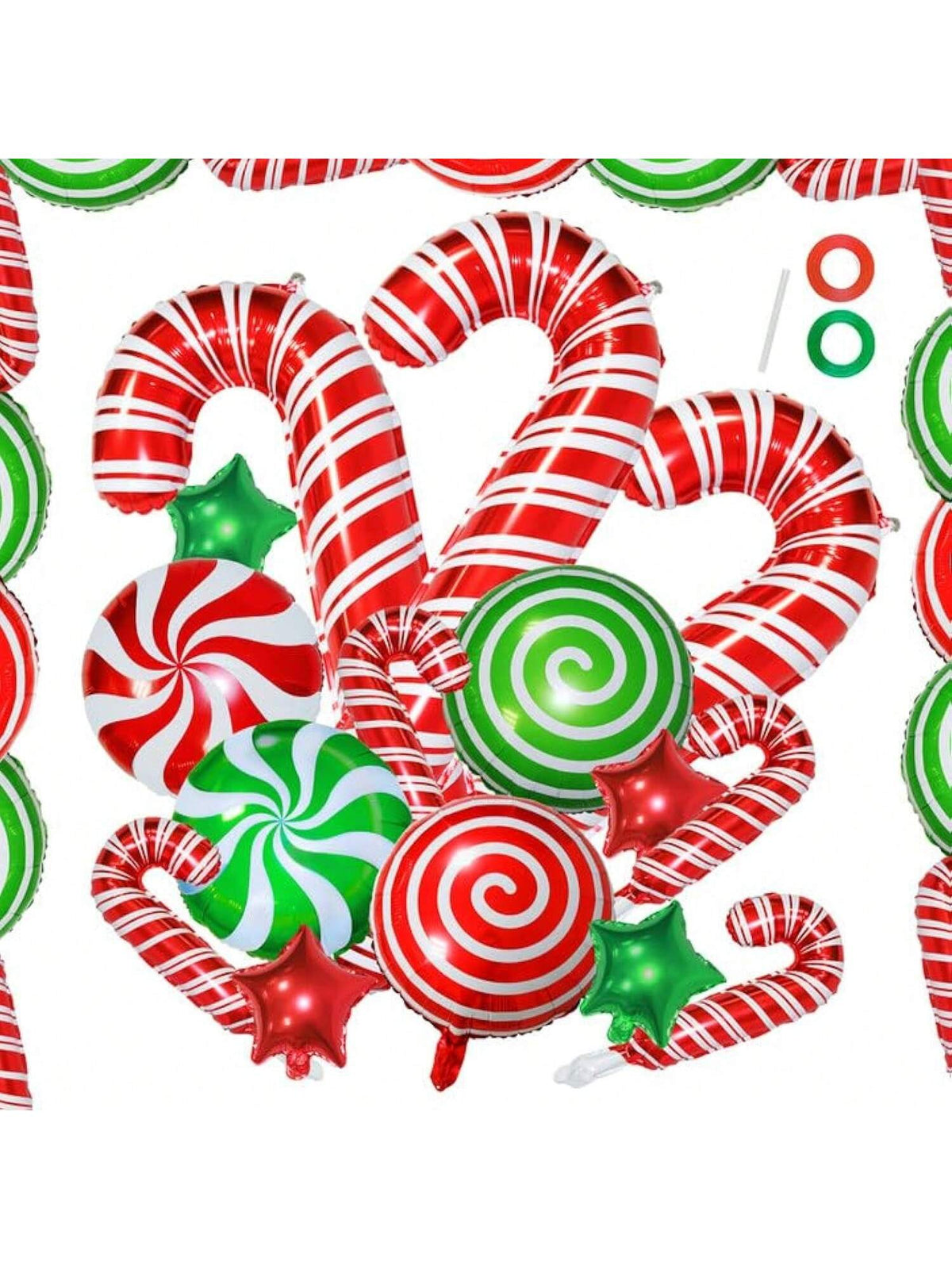 34pcs Christmas Candy Cane Foil Balloons Red White Green for Party & Backdrop