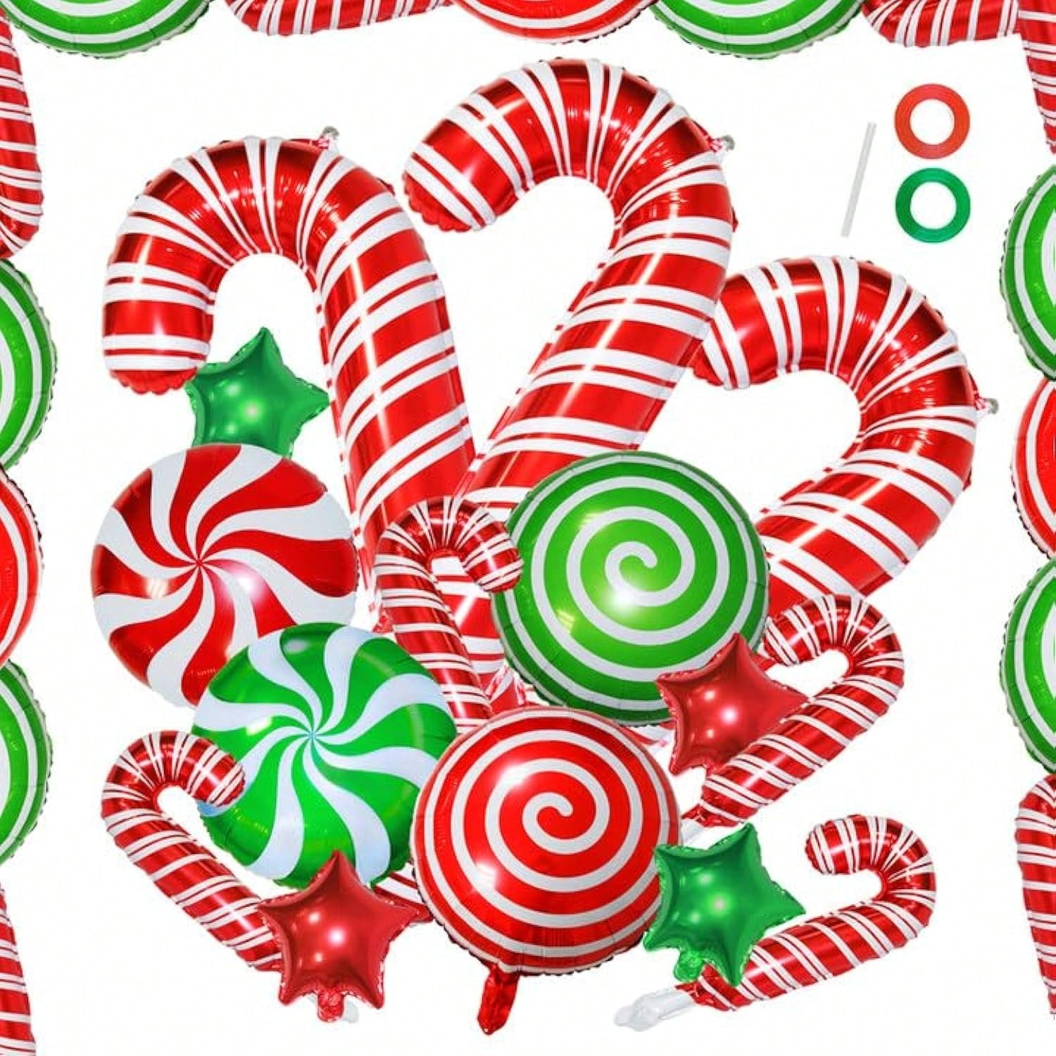 34pcs Christmas Candy Cane Foil Balloons Red White Green for Party & Backdrop