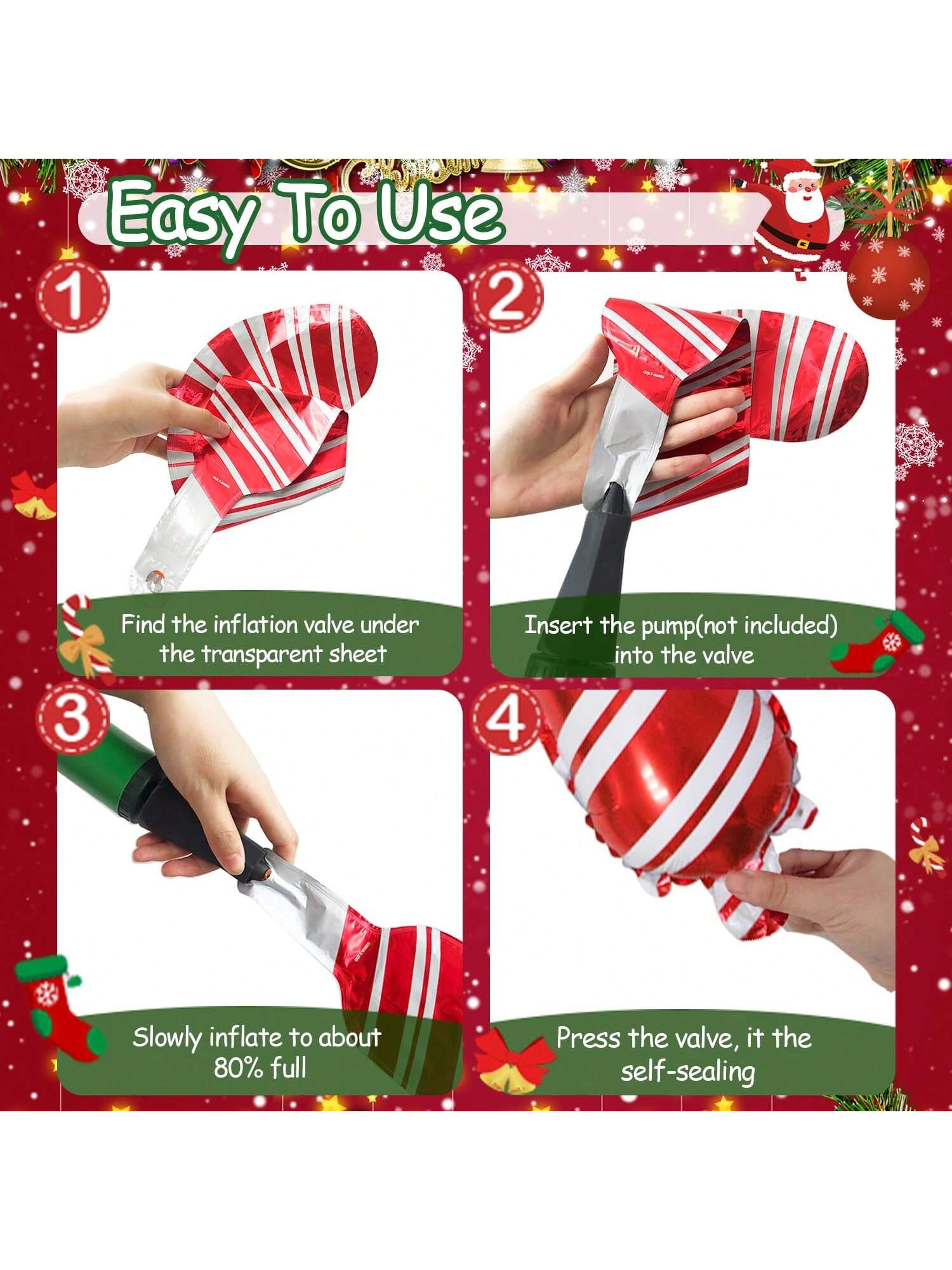 34pcs Christmas Candy Cane Foil Balloons Red White Green for Party & Backdrop