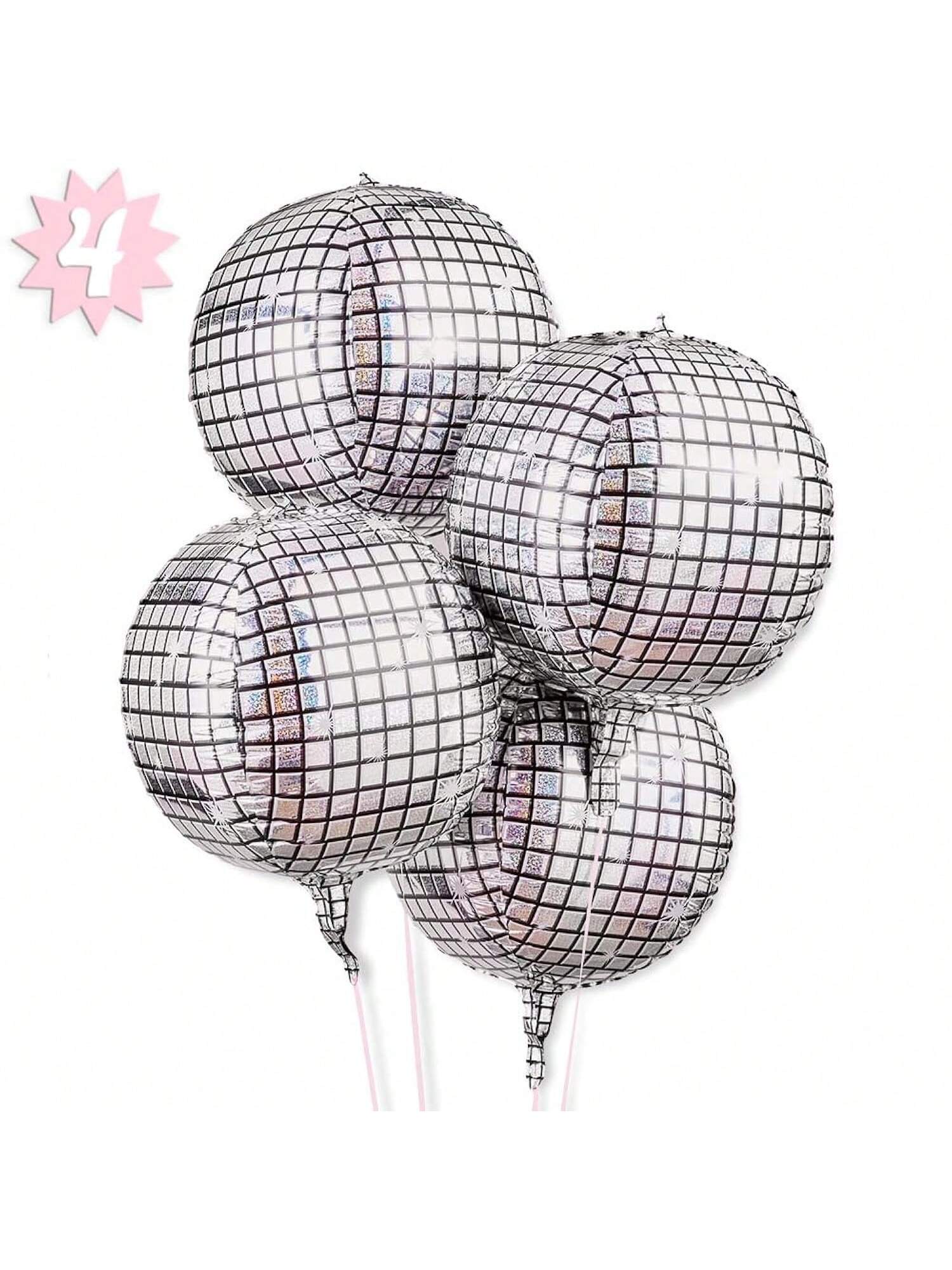 4pcs 22" Disco Ball Foil Balloons for Bachelorette & Birthday Party Decorations