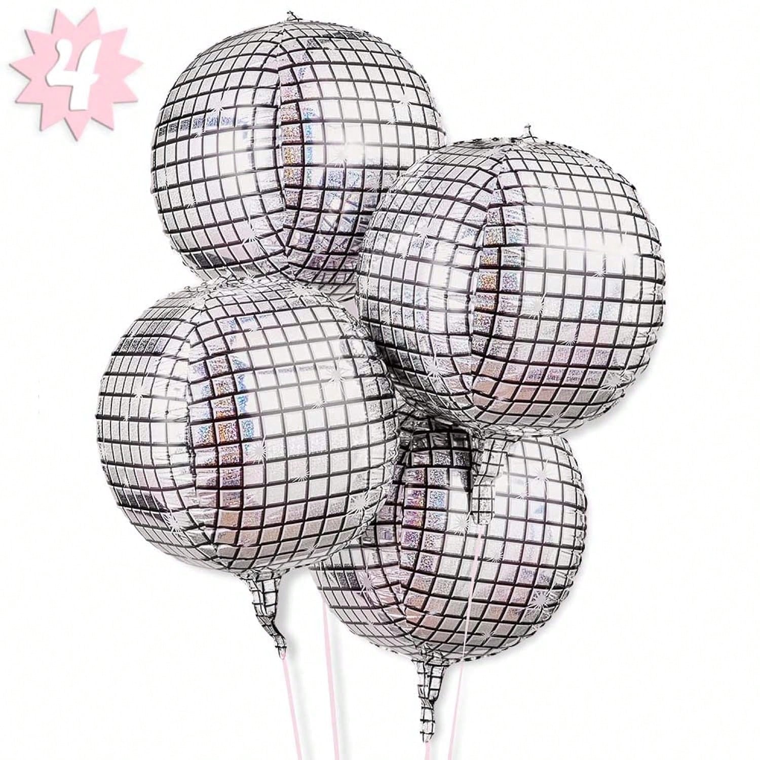 4pcs 22" Disco Ball Foil Balloons for Bachelorette & Birthday Party Decorations