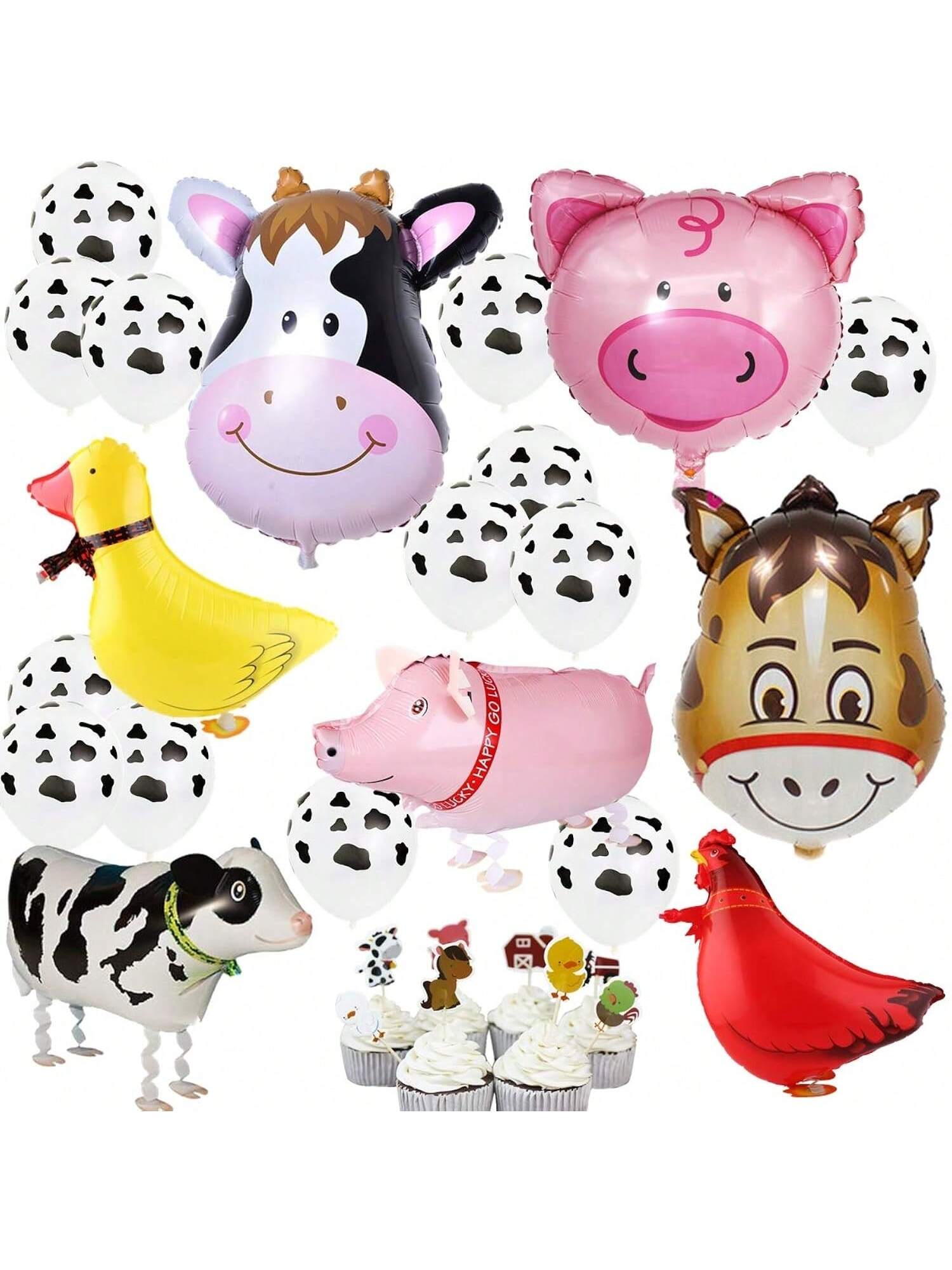 43PCS Farm Animal Balloon Set with Cow, Chicken, Duck & Pig for Parties