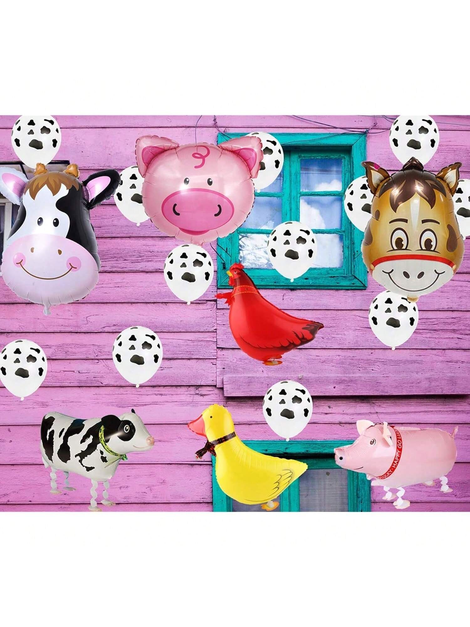 43PCS Farm Animal Balloon Set with Cow, Chicken, Duck & Pig for Parties