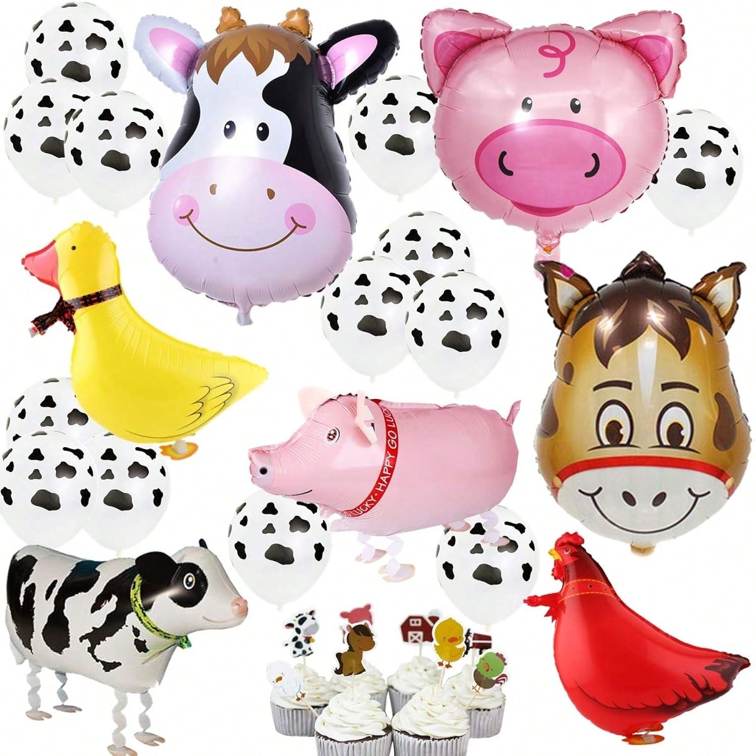 43PCS Farm Animal Balloon Set with Cow, Chicken, Duck & Pig for Parties