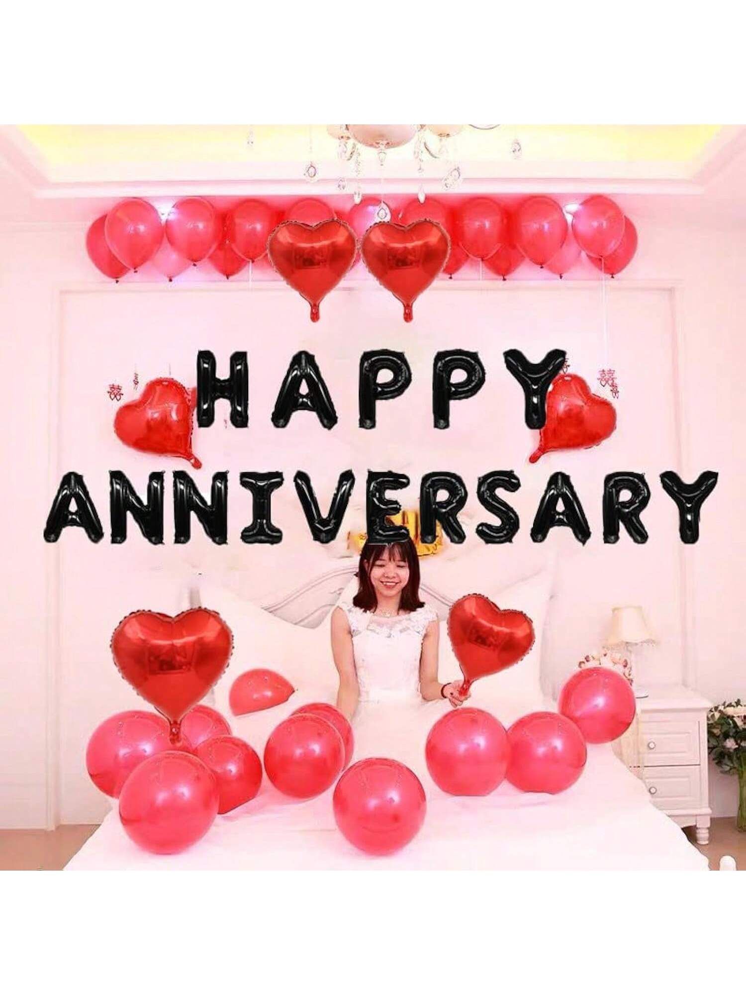 Happy Anniversary Balloon Banner for Wedding, Valentine & Love Party Decorations