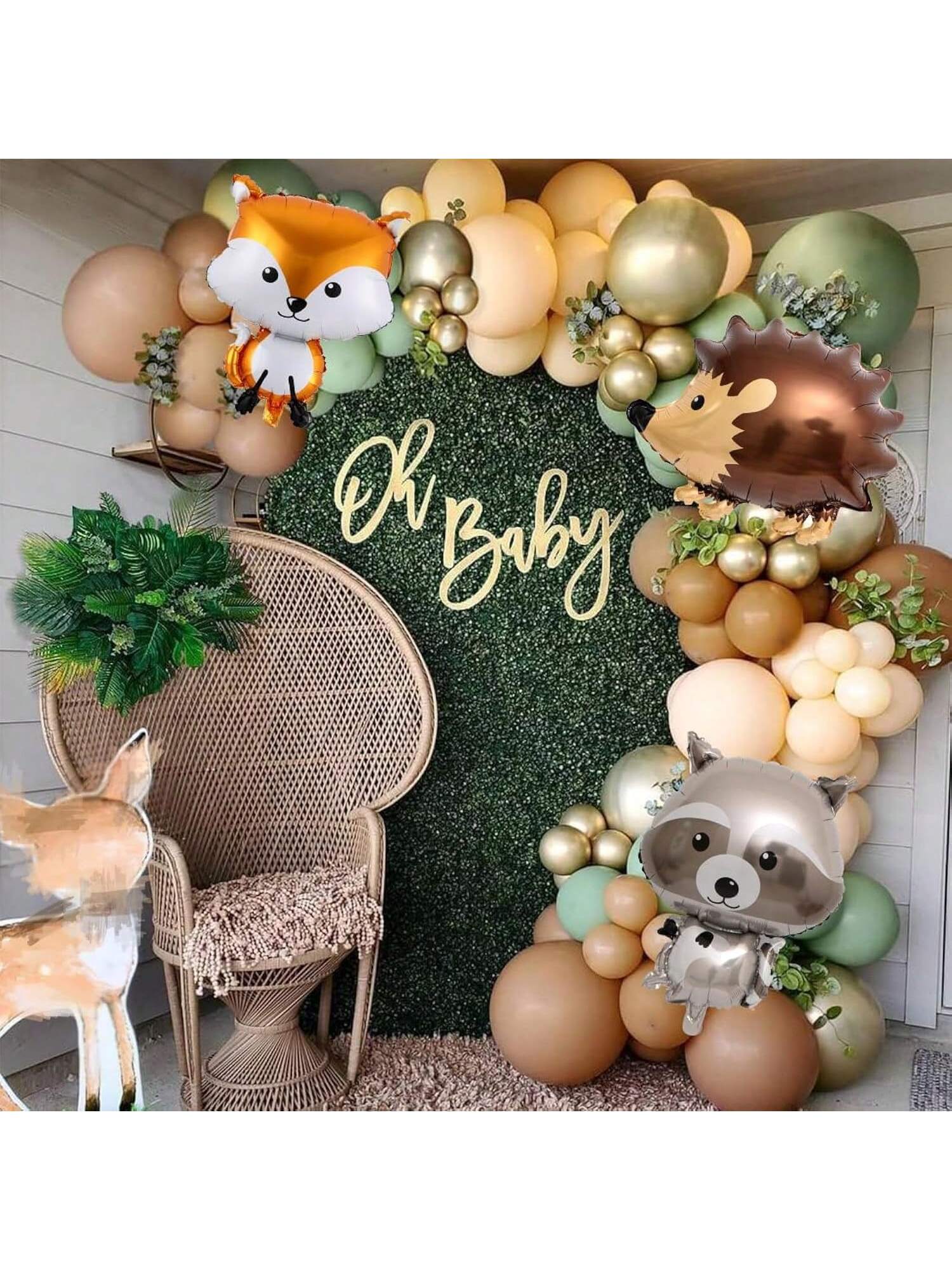 Woodland Animal Balloon Garland 137 pcs Sage Green Brown White Party Decor