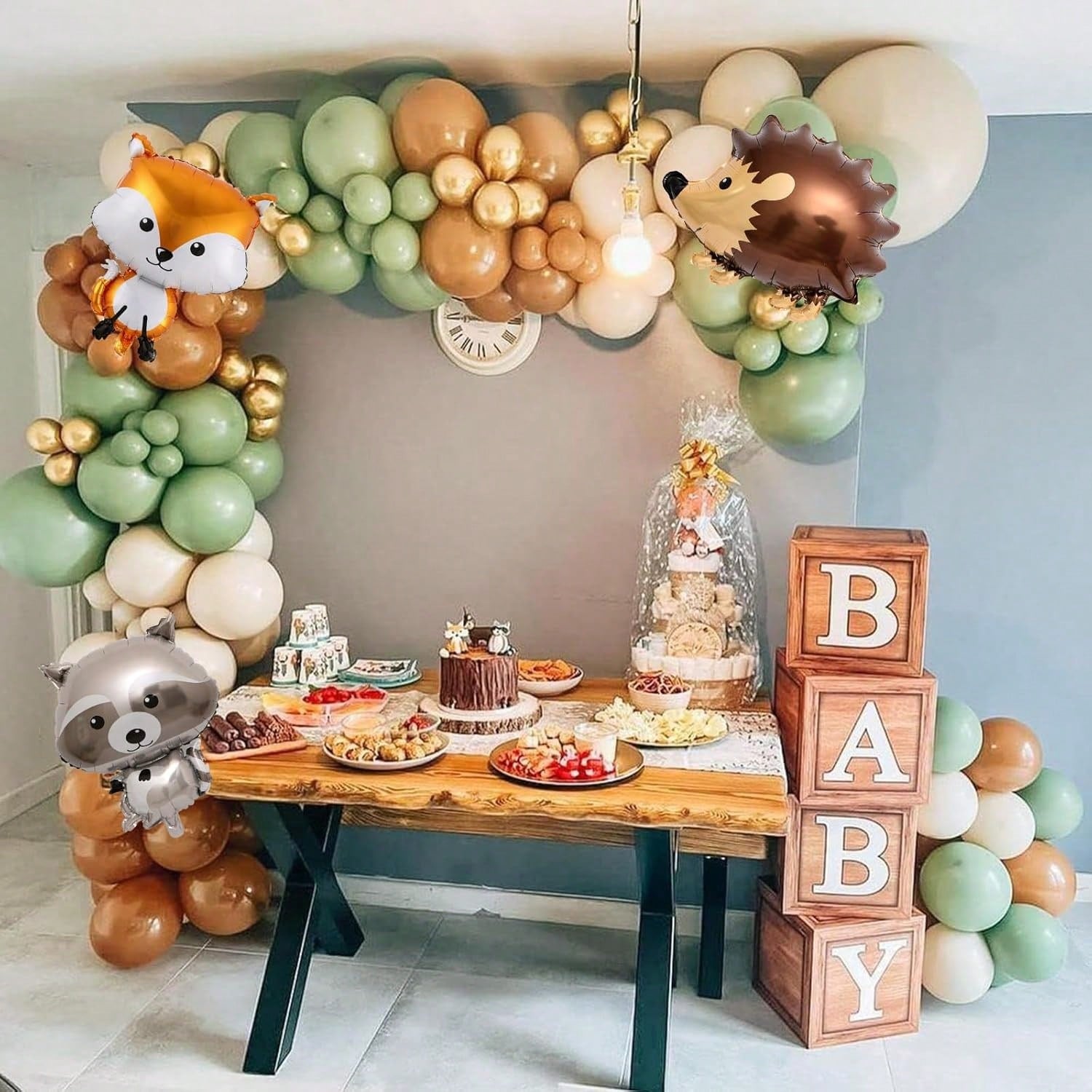 Woodland Animal Balloon Garland 137 pcs Sage Green Brown White Party Decor