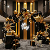 133pcs Gold & Black Balloon Garland with Starburst Mylar Balloons