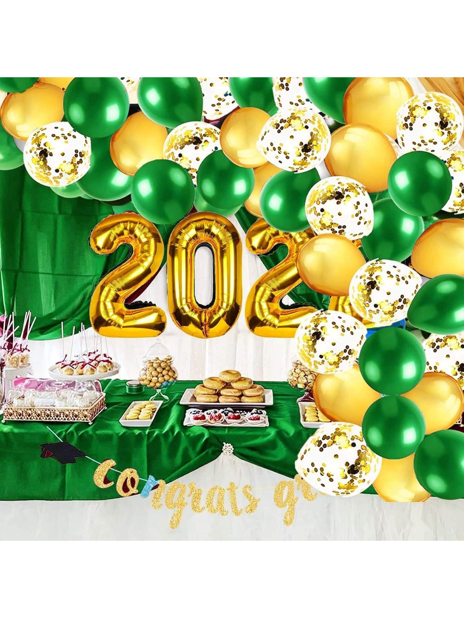 Graduation Party Decorations 45pcs Green & Gold Balloons for Graduation & Birthday
