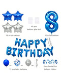8th Birthday Party Decorations Banner & Balloons 32" Number 8 Blue Silver
