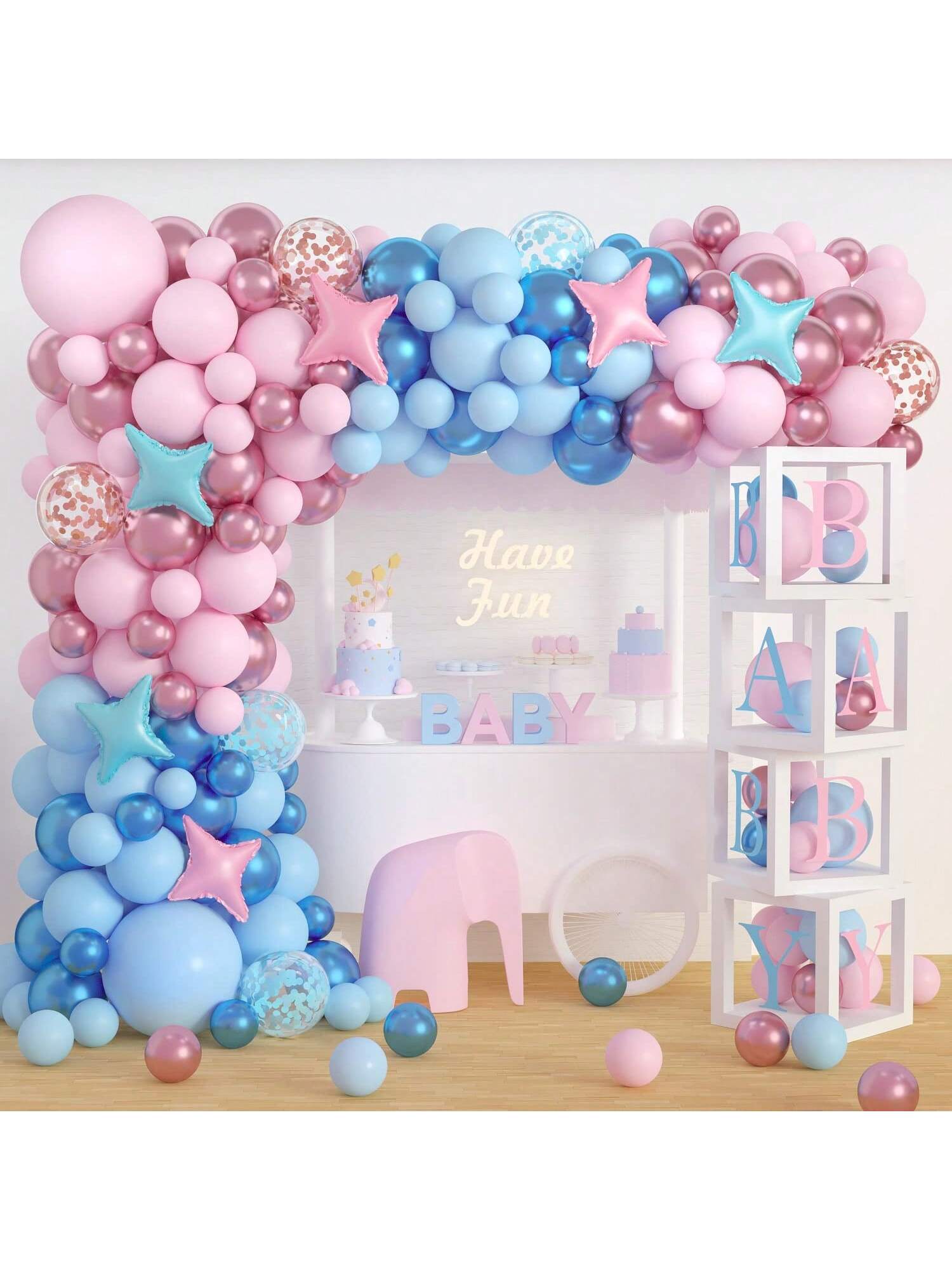 196pcs Gender Reveal Party Kit Blue Mauve Rose Gold Balloons Confetti Letters