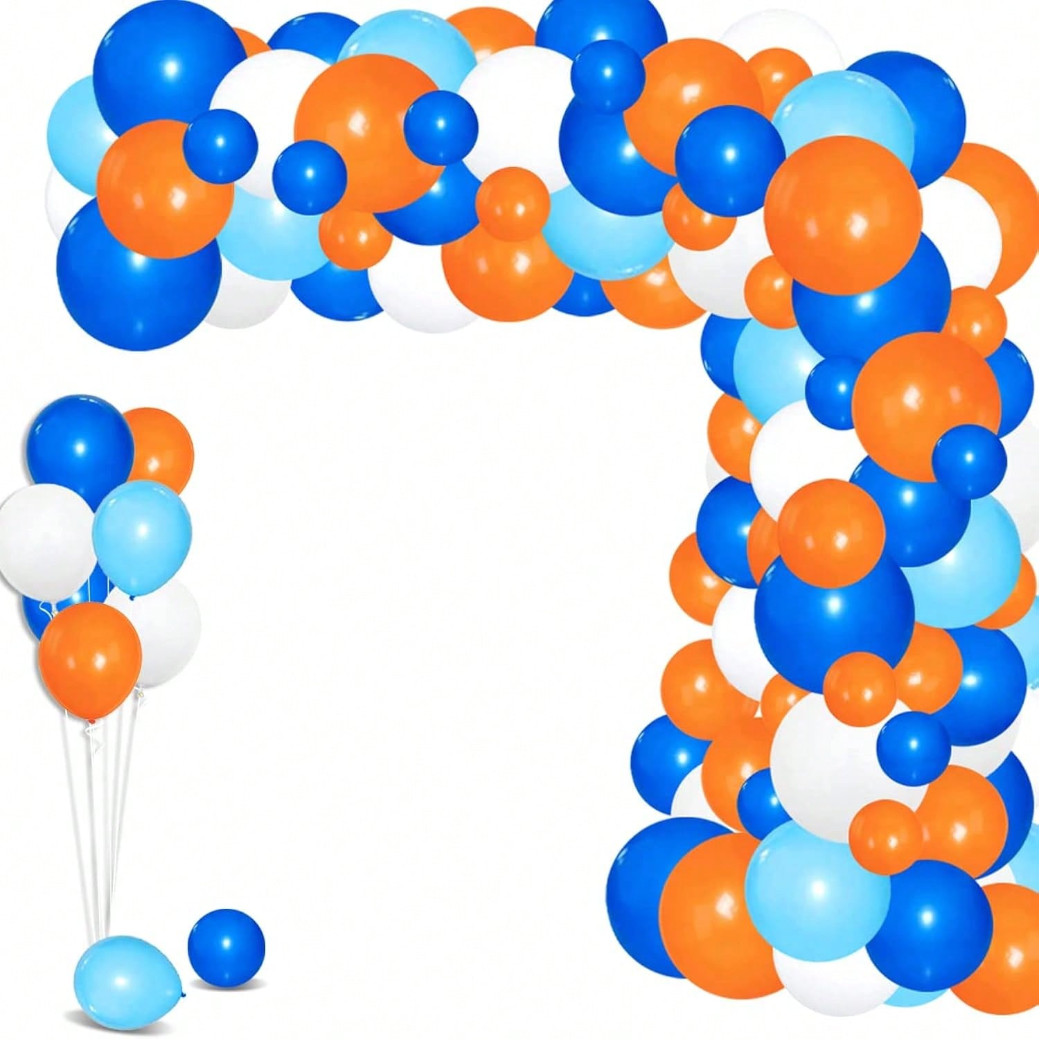 122PCS Blue, Orange & White Balloon Arch Kit for Parties & Celebrations