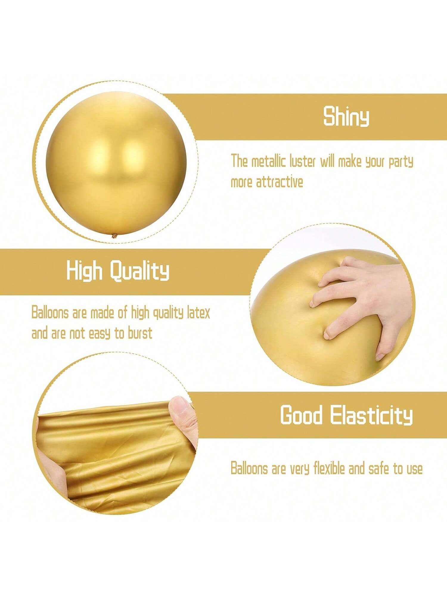 3-Piece 36-Inch Gold Metallic Jumbo Balloons for Birthday Wedding Party Decor