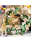 Sage Green Gold White Balloon Garland Kit with Jungle Giraffe Print for Parties