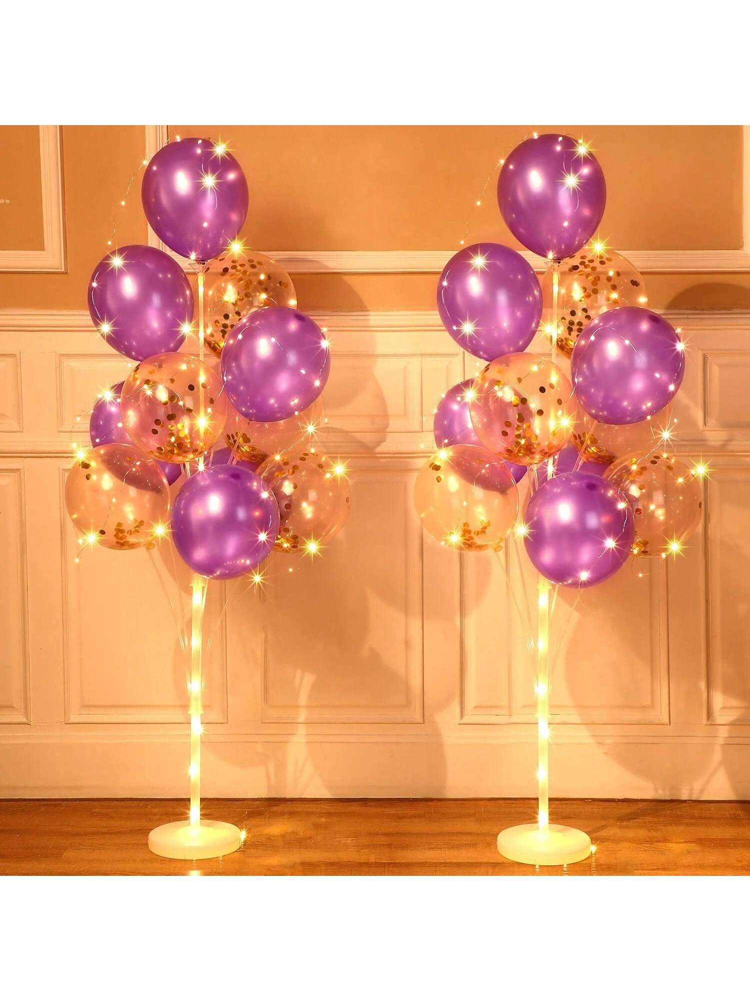 2 Set Floor Balloon Column Stand Kit With 40 Pcs Balloons, Led Light Balloon Holder Christmas Centerpieces Balloon Tower For Birthday  Shower Wedding (Purple)-