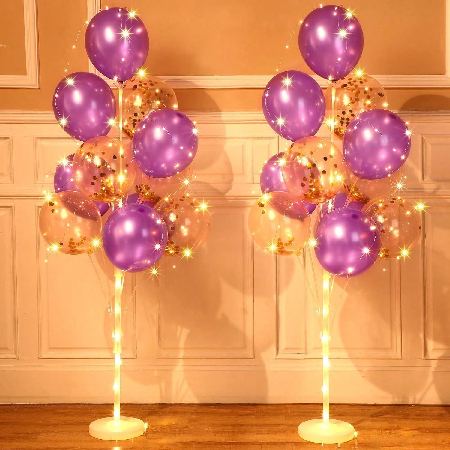 2 Set Floor Balloon Column Stand Kit With 40 Pcs Balloons, Led Light Balloon Holder Christmas Centerpieces Balloon Tower For Birthday  Shower Wedding (Purple)-