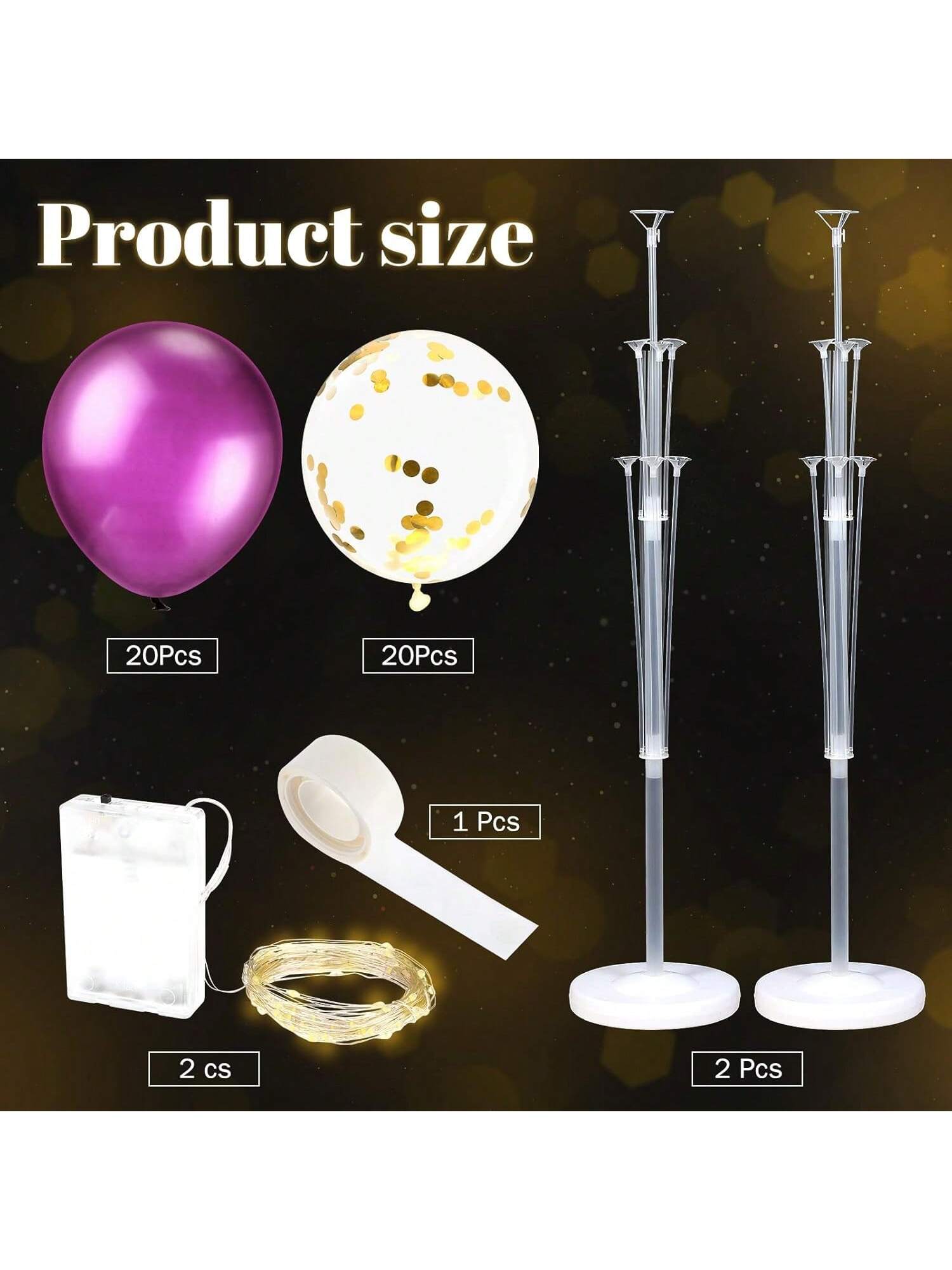 2 Set Floor Balloon Column Stand Kit With 40 Pcs Balloons, Led Light Balloon Holder Christmas Centerpieces Balloon Tower For Birthday  Shower Wedding (Purple)-