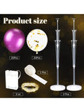 2 Set Floor Balloon Column Stand Kit With 40 Pcs Balloons, Led Light Balloon Holder Christmas Centerpieces Balloon Tower For Birthday  Shower Wedding (Purple)-