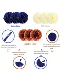 Navy Blue Rose Gold Birthday Decorations with Banner Pompoms and Balloons