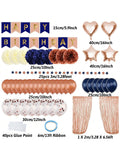 Navy Blue Rose Gold Birthday Decorations with Banner Pompoms and Balloons