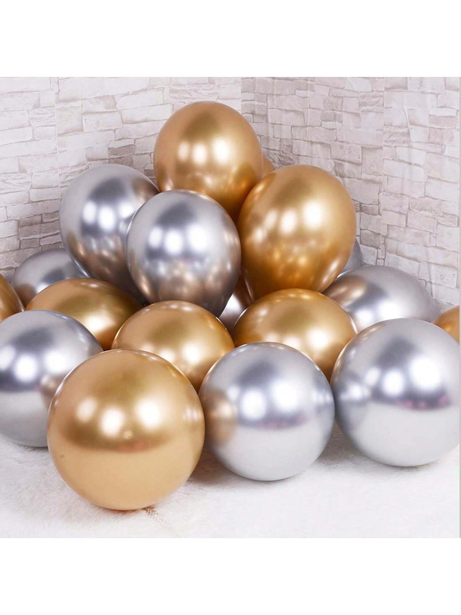 50PCS 12" Metallic Chrome Latex Balloons in Gold & Silver for Parties