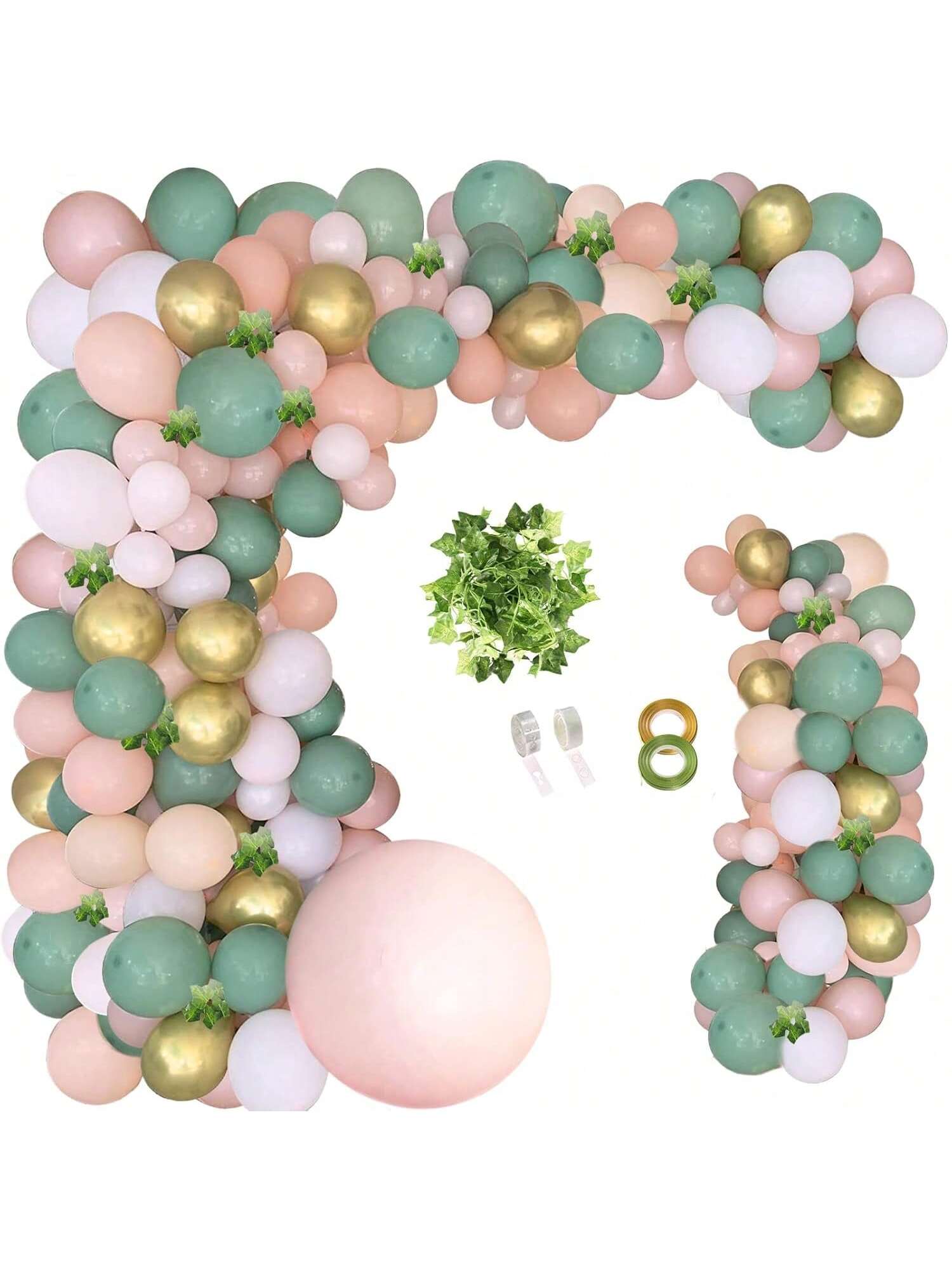 148pcs Sage Olive Green Peach Balloon Garland Kit with Ivy for Jungle & Birthday Party