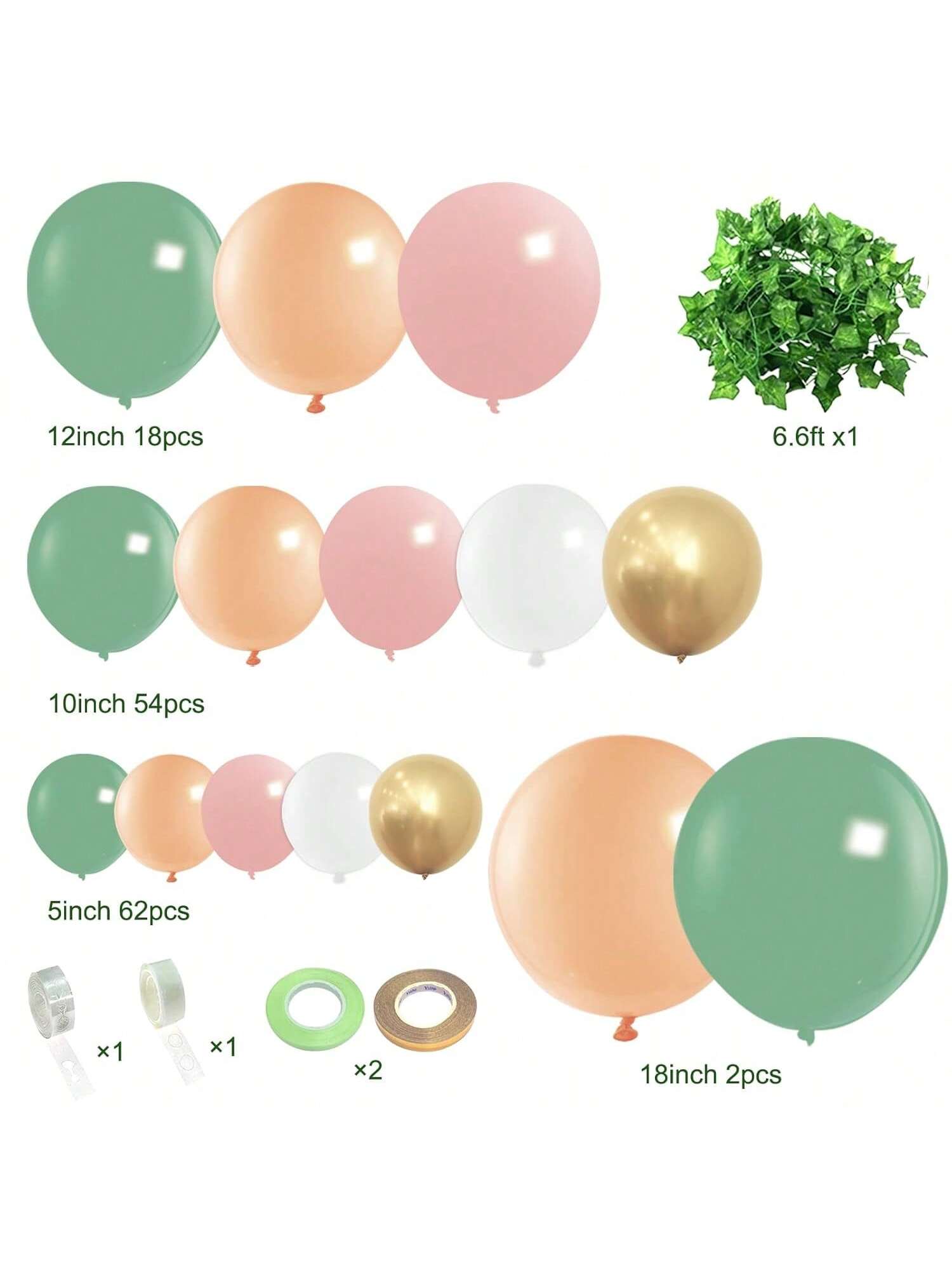 148pcs Sage Olive Green Peach Balloon Garland Kit with Ivy for Jungle & Birthday Party