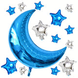 12-Piece Moon and Star Foil Balloons 36-Inch Blue Moon and Silver Stars Decor