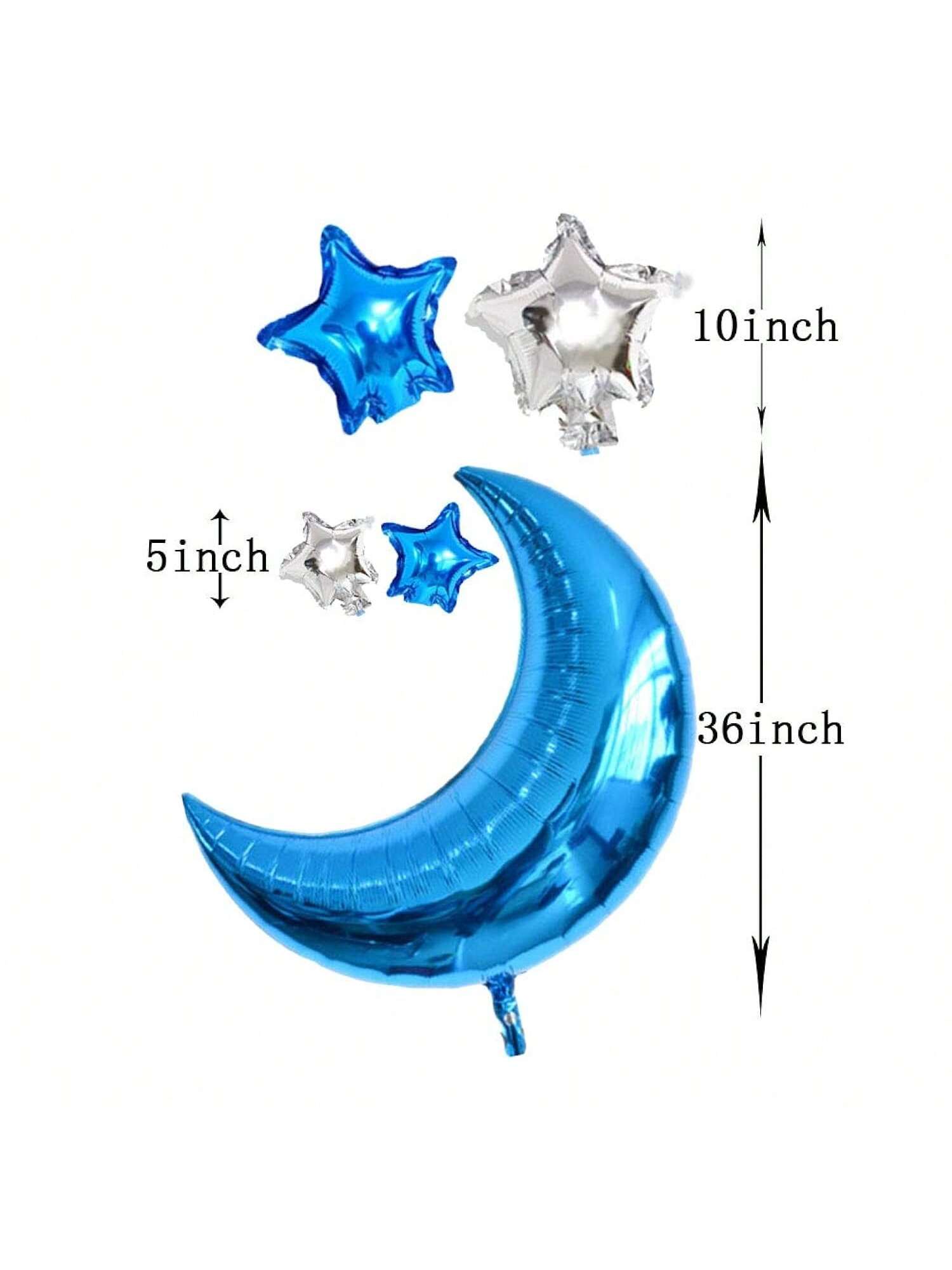 12-Piece Moon and Star Foil Balloons 36-Inch Blue Moon and Silver Stars Decor