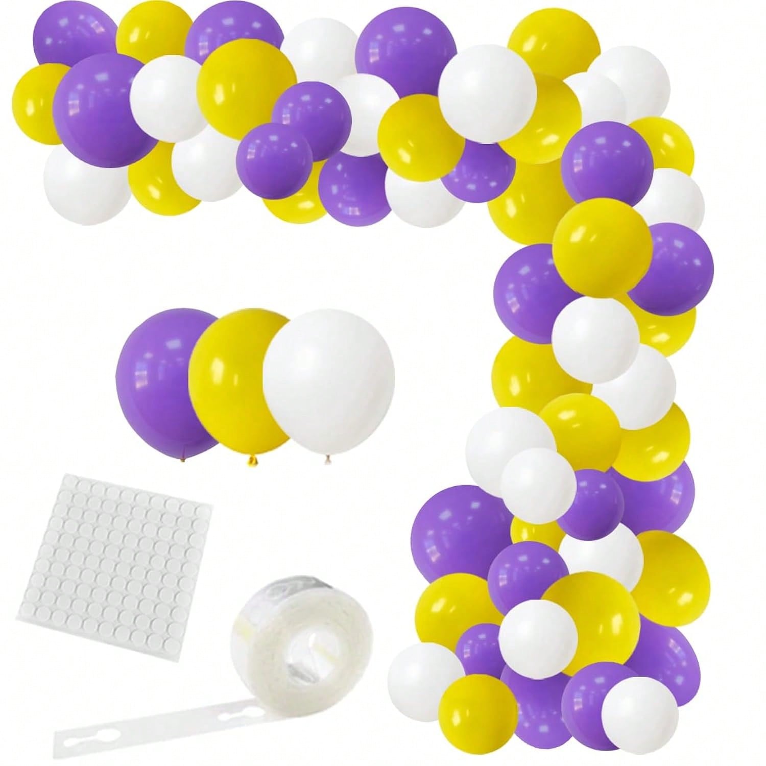 Purple And Yellow White Balloon Garland Arch Kit - 122Pcs Yellow Purple White Balloons For Purple Birthday Wedding Anniversary Bridal Shower Retirement Basketball Party Decoration-