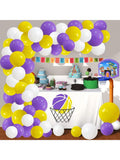Purple And Yellow White Balloon Garland Arch Kit - 122Pcs Yellow Purple White Balloons For Purple Birthday Wedding Anniversary Bridal Shower Retirement Basketball Party Decoration-